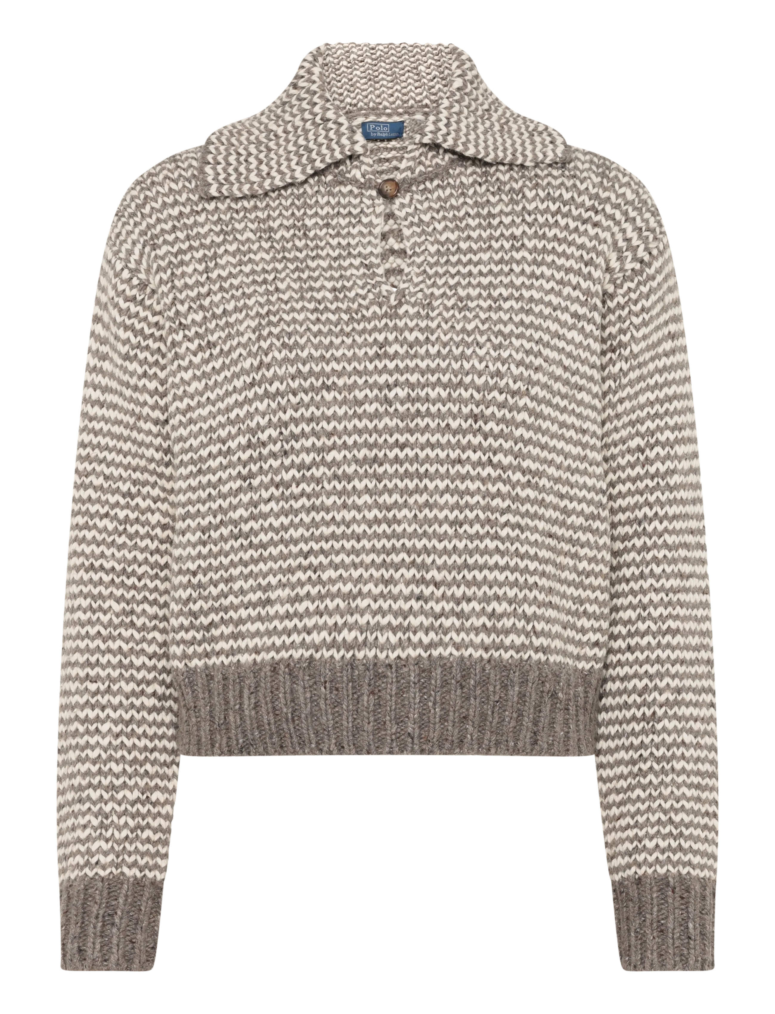 Polo Ralph Lauren Striped Cotton-Blend Sweater - Polo Ralph Lauren - STONE GREY/CREAM / grey