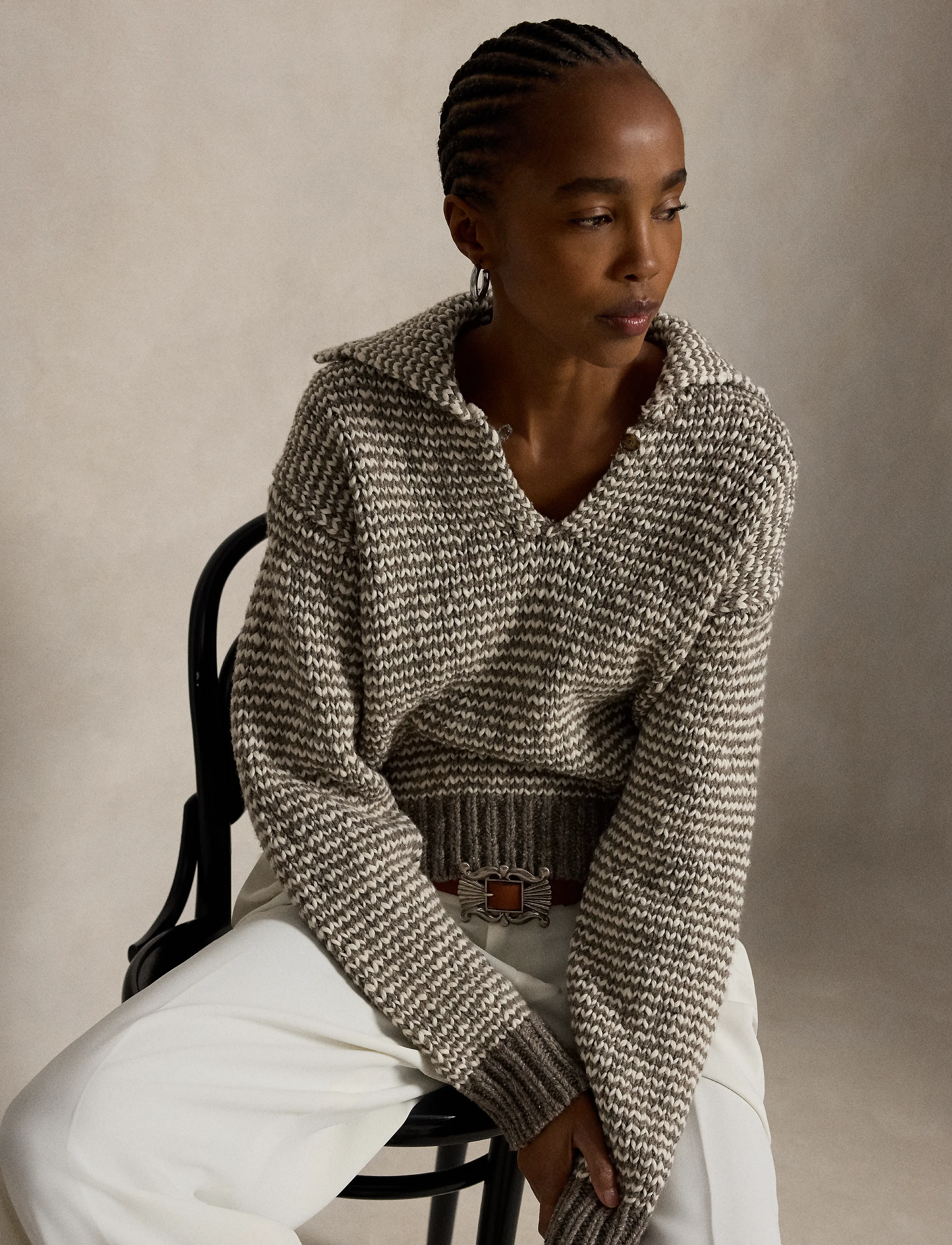 Polo Ralph Lauren - Striped Cotton-Blend Sweater - kampsunid - stone grey/cream - 0
