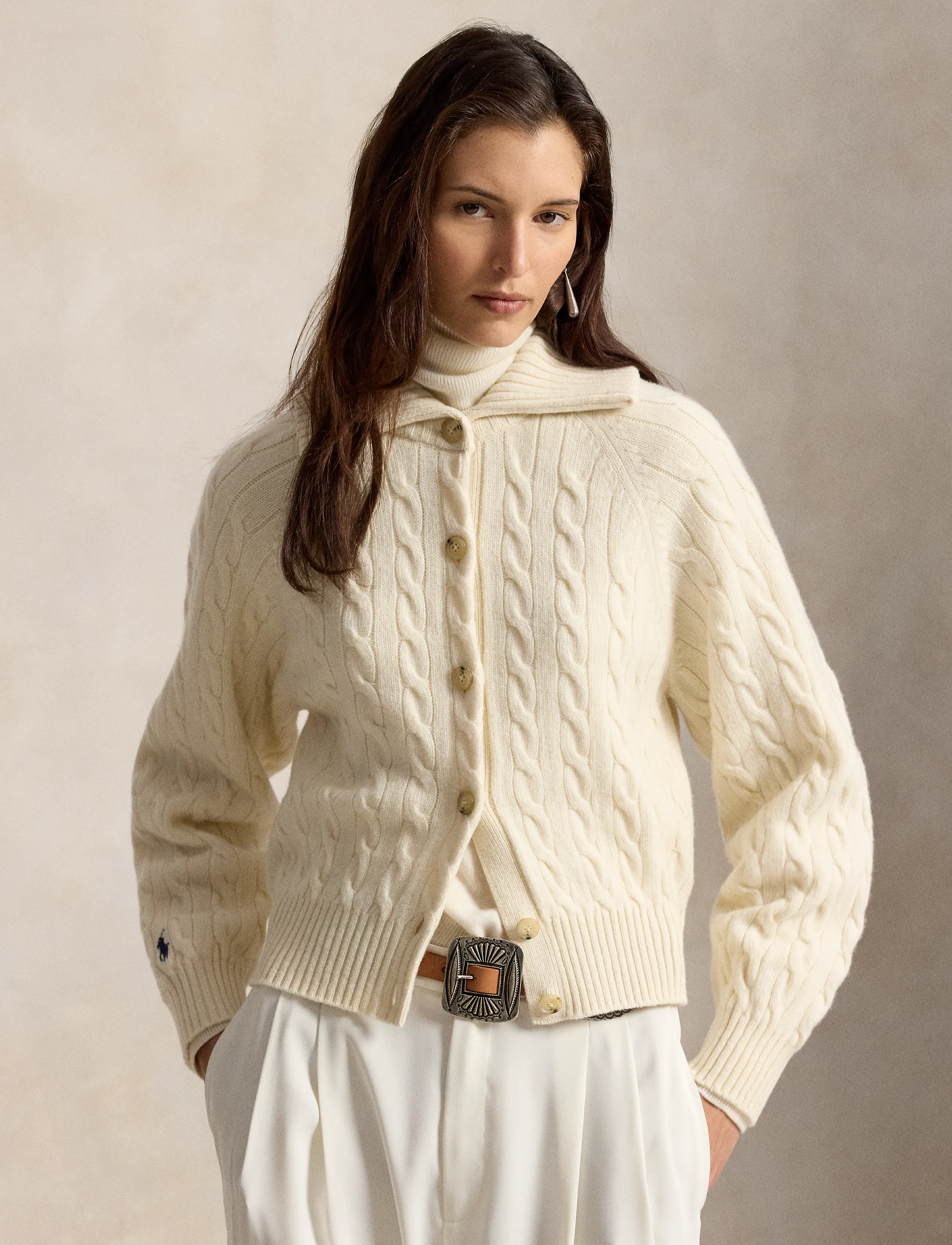 Polo Ralph Lauren Cable Wool-Cashmere Collared Cardigan - Ralph Lauren - AUTHENTIC CREAM / cream