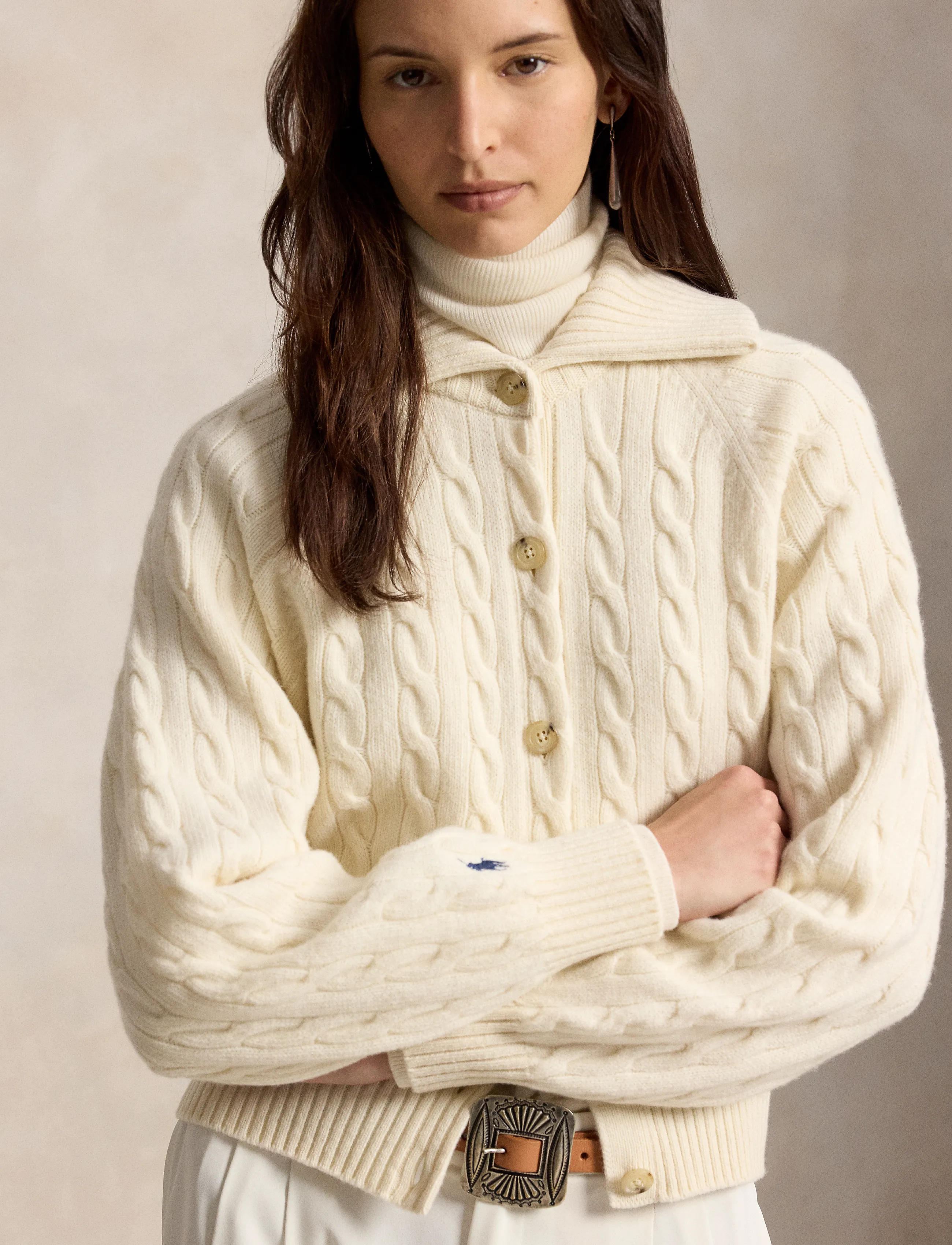 Polo Ralph Lauren - Cable Wool-Cashmere Collared Cardigan - cashmere - authentic cream - 4
