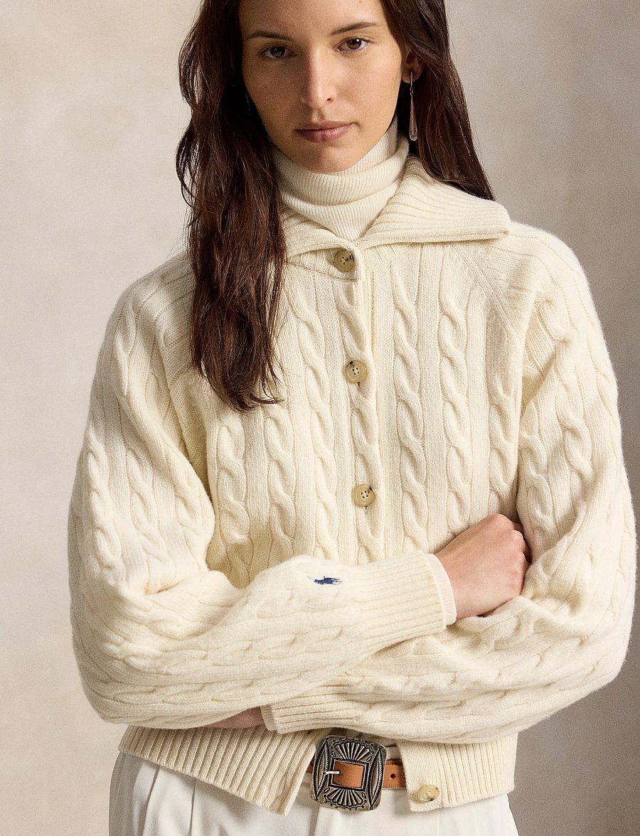 Polo Ralph Lauren - Cable Wool-Cashmere Collared Cardigan - kaschmir - authentic cream - 4