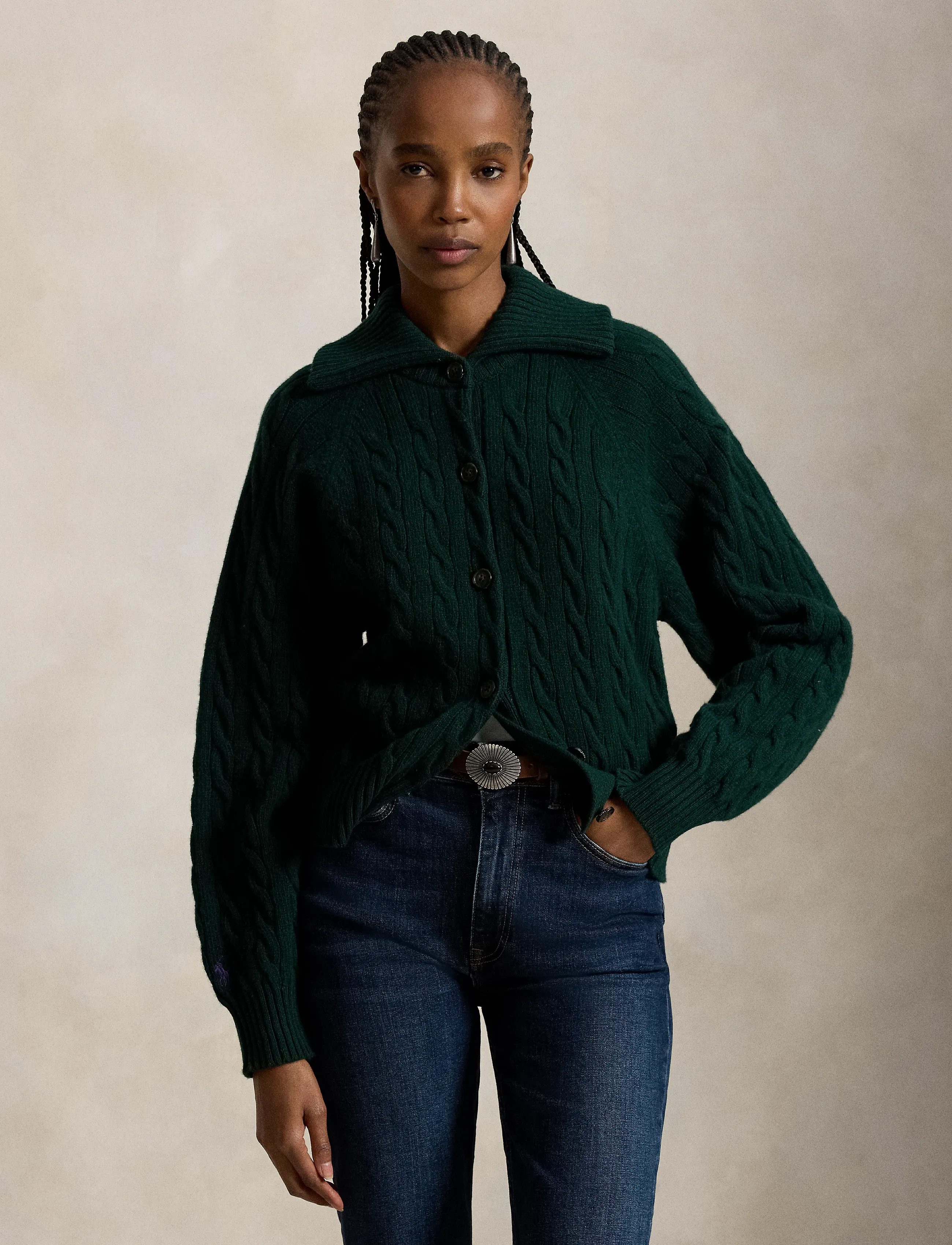 Polo Ralph Lauren - Cable Wool-Cashmere Collared Cardigan - kaschmir - college green - 3