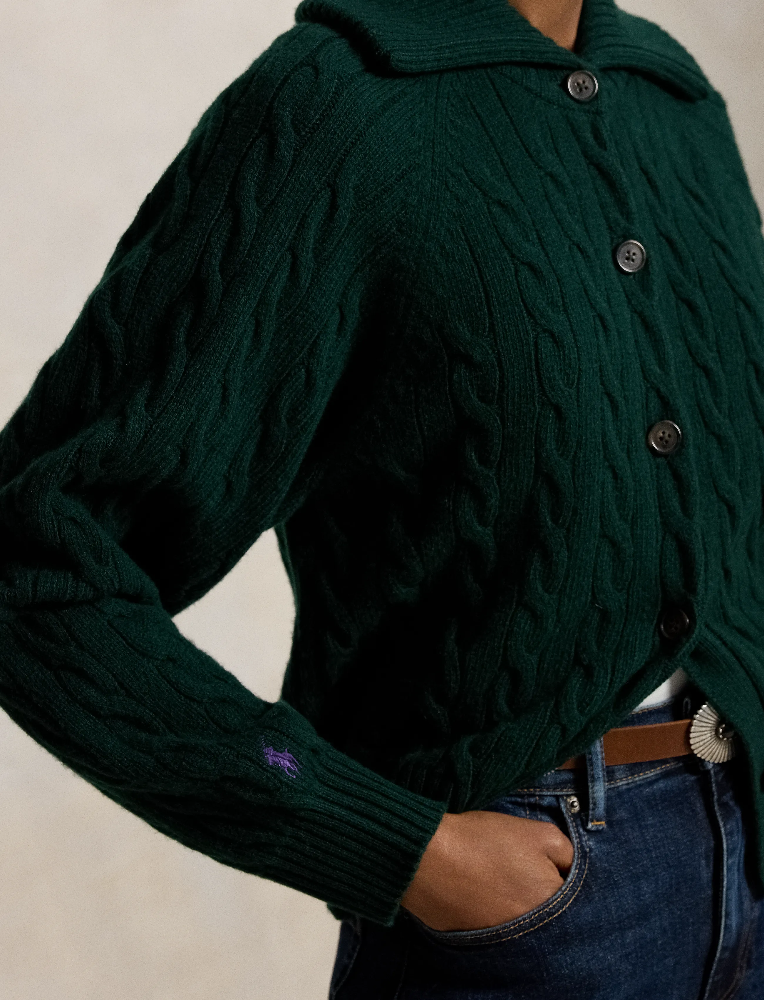 Polo Ralph Lauren - Cable Wool-Cashmere Collared Cardigan - kaschmir - college green - 5