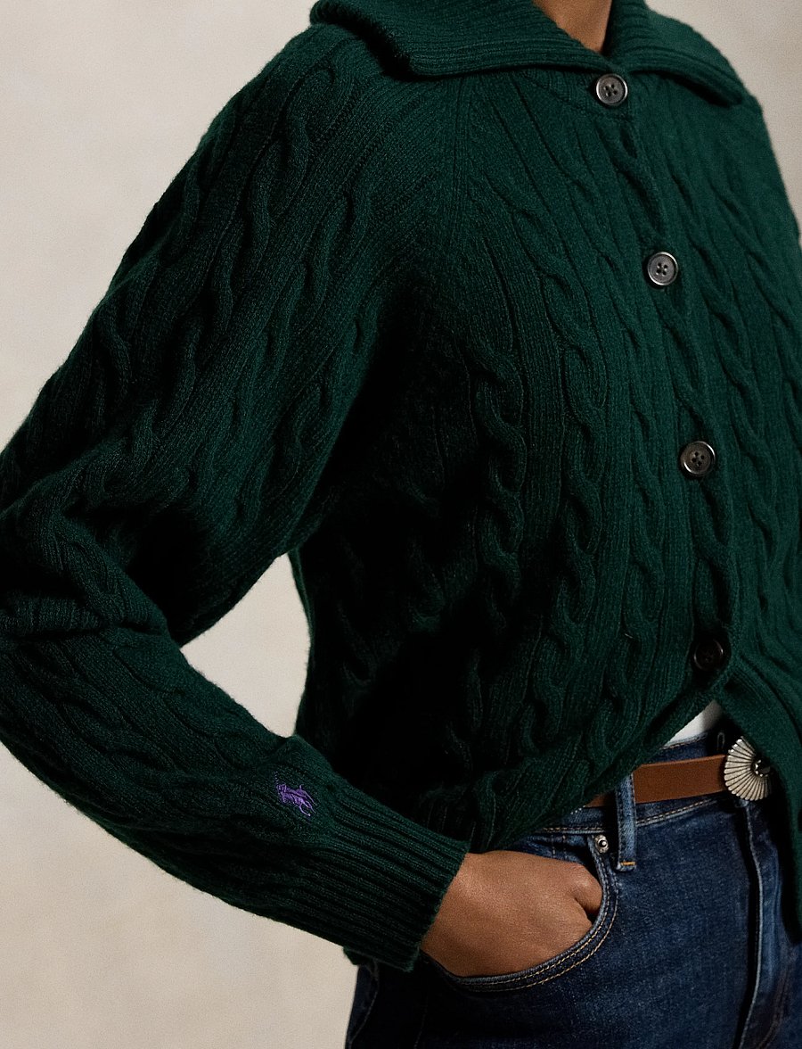 Polo Ralph Lauren - Cable Wool-Cashmere Collared Cardigan - kaschmir - college green - 5