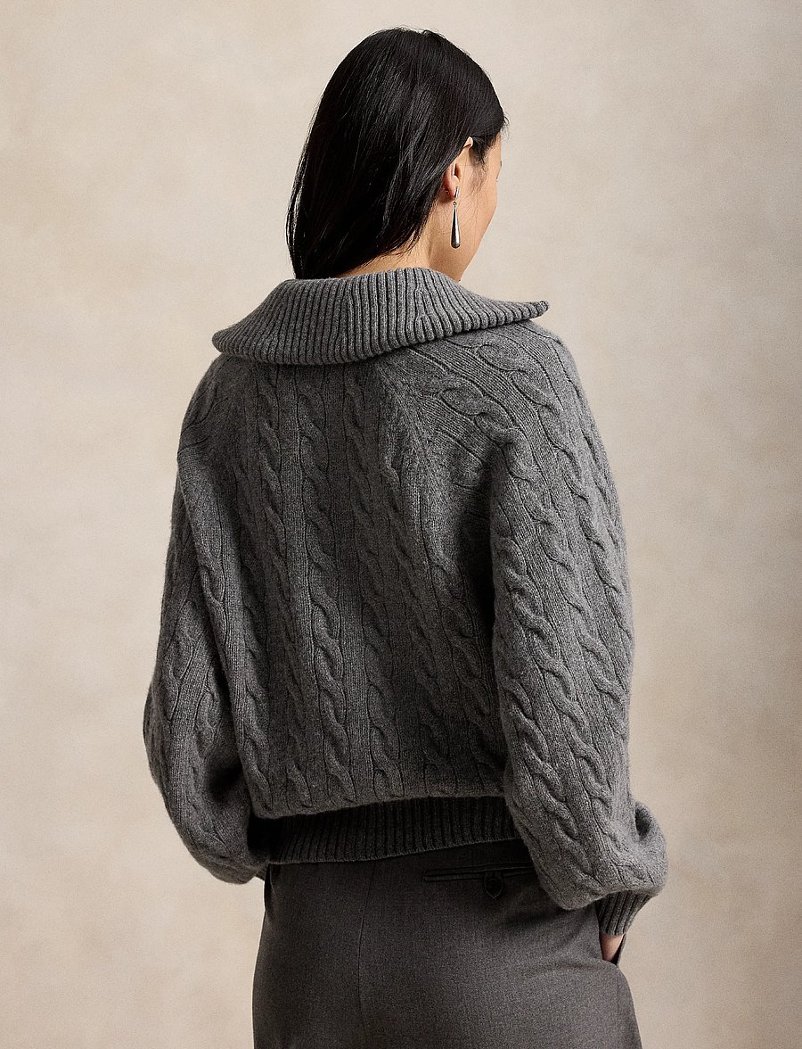 Polo Ralph Lauren - Cable-Knit Wool-Cashmere Jacket - kašmiir - flannel grey heat - 3