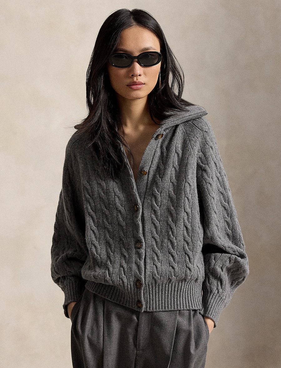 Polo Ralph Lauren - Cable-Knit Wool-Cashmere Jacket - kašmiir - flannel grey heat - 5