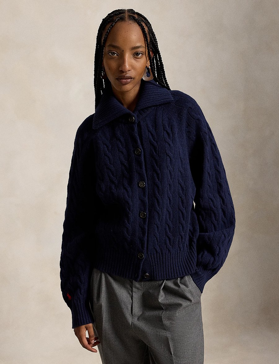 Polo Ralph Lauren - Cable-Knit Wool-Cashmere Jacket - kašmiir - hunter navy - 2