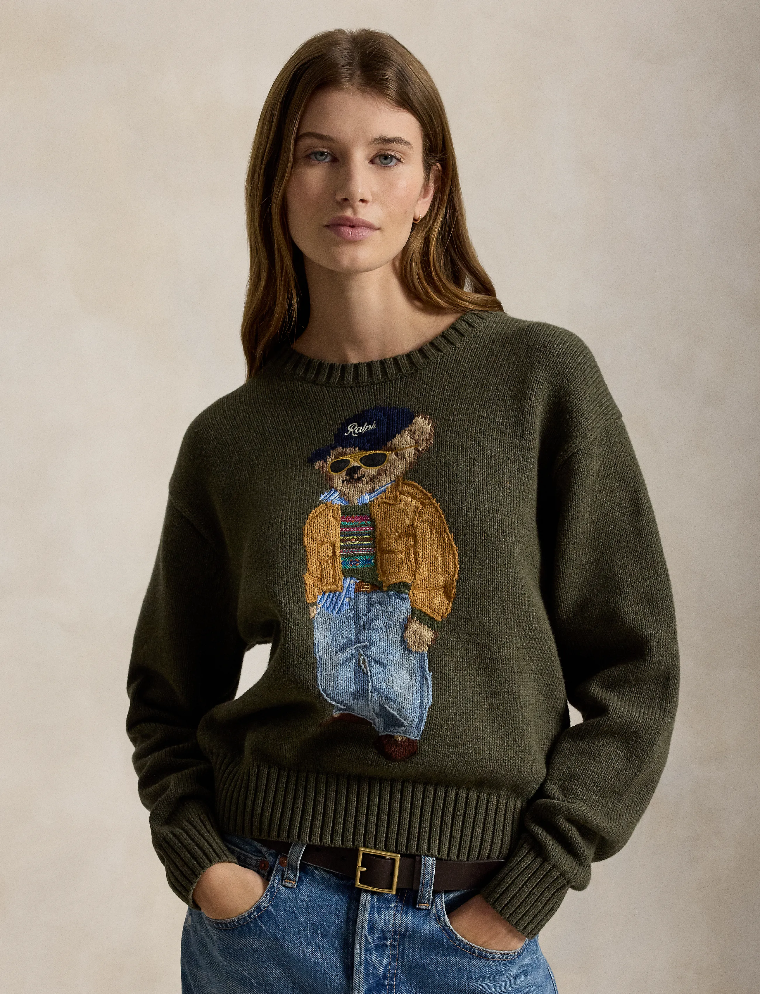 Polo Ralph Lauren - Polo Bear Cotton Crewneck Sweater - marled olive - 0