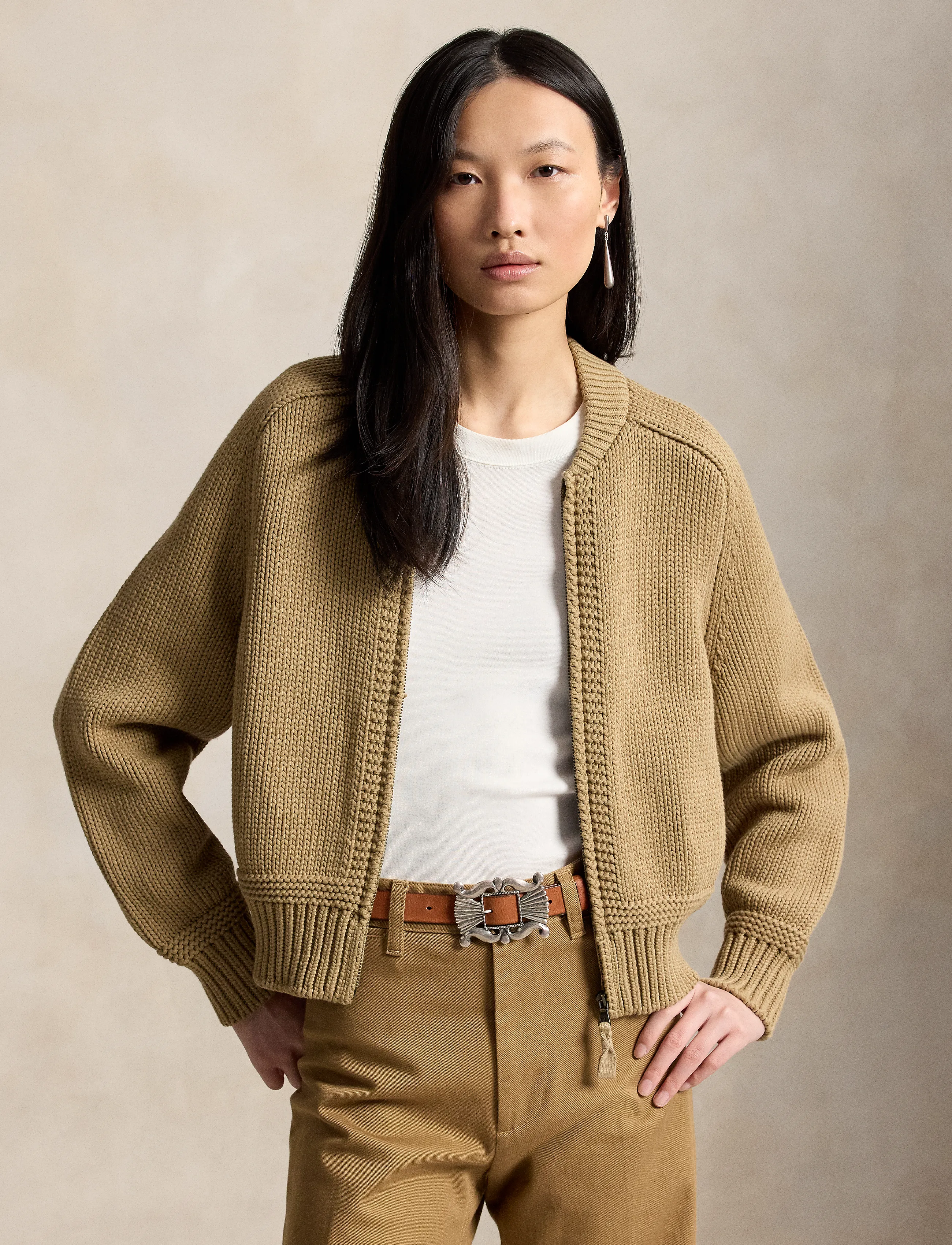 Polo Ralph Lauren Cotton-Blend Full-Zip Sweater - Jakker - DESERT KHAKI / beige