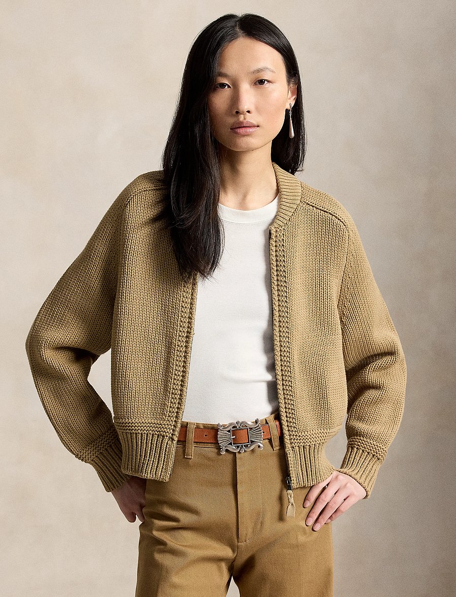 Polo Ralph Lauren - Cotton-Blend Full-Zip Sweater - desert khaki - 0