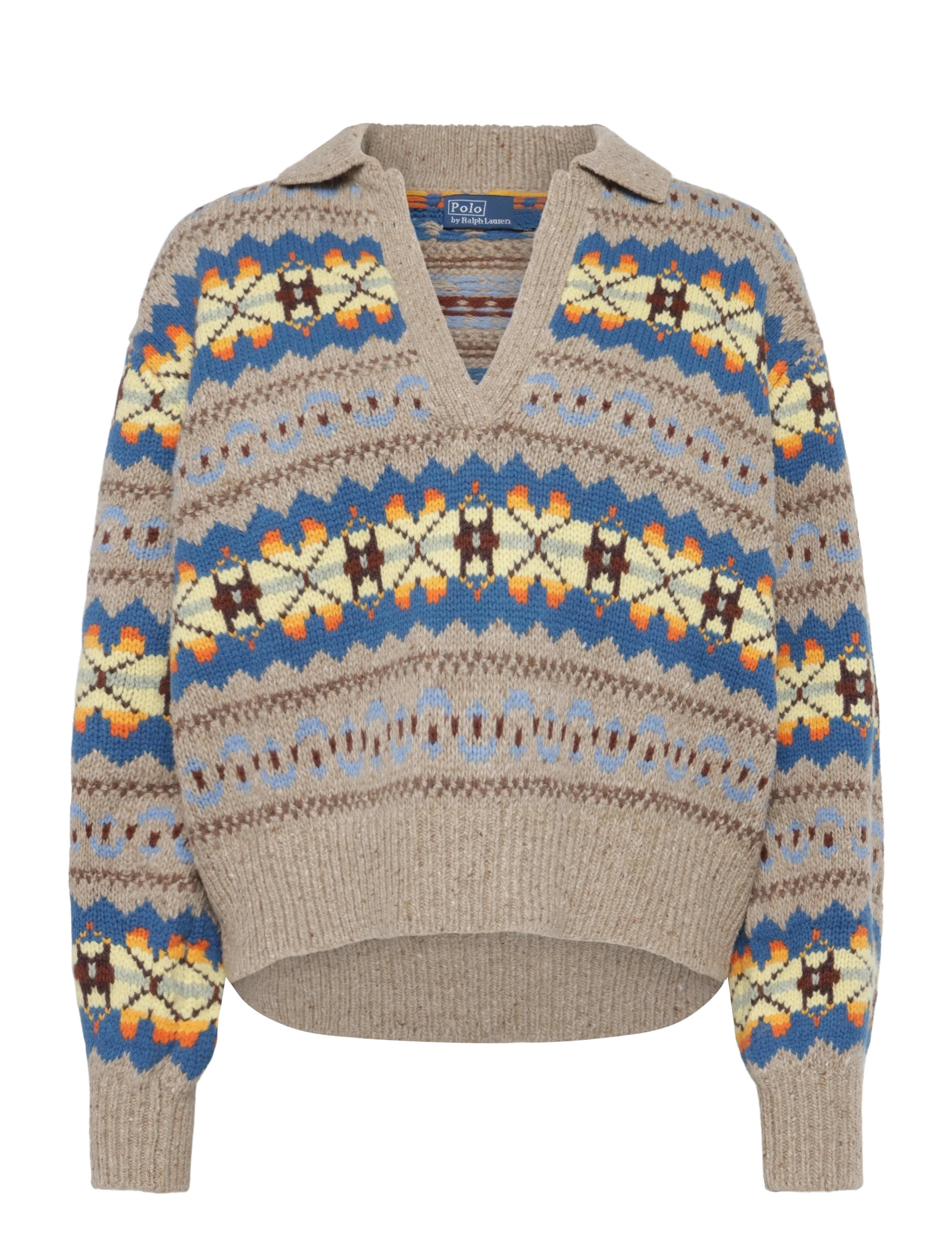 Polo Ralph Lauren - Fair Isle Wool-Blend Polo-Collar Sweater - stickade tröjor - tan multi - 1