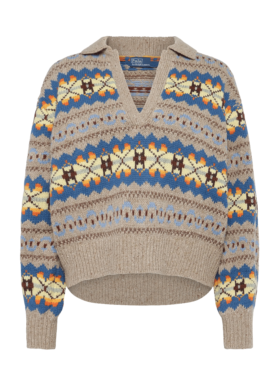 Polo Ralph Lauren - Fair Isle Wool-Blend Polo-Collar Sweater - stickade tröjor - tan multi - 1