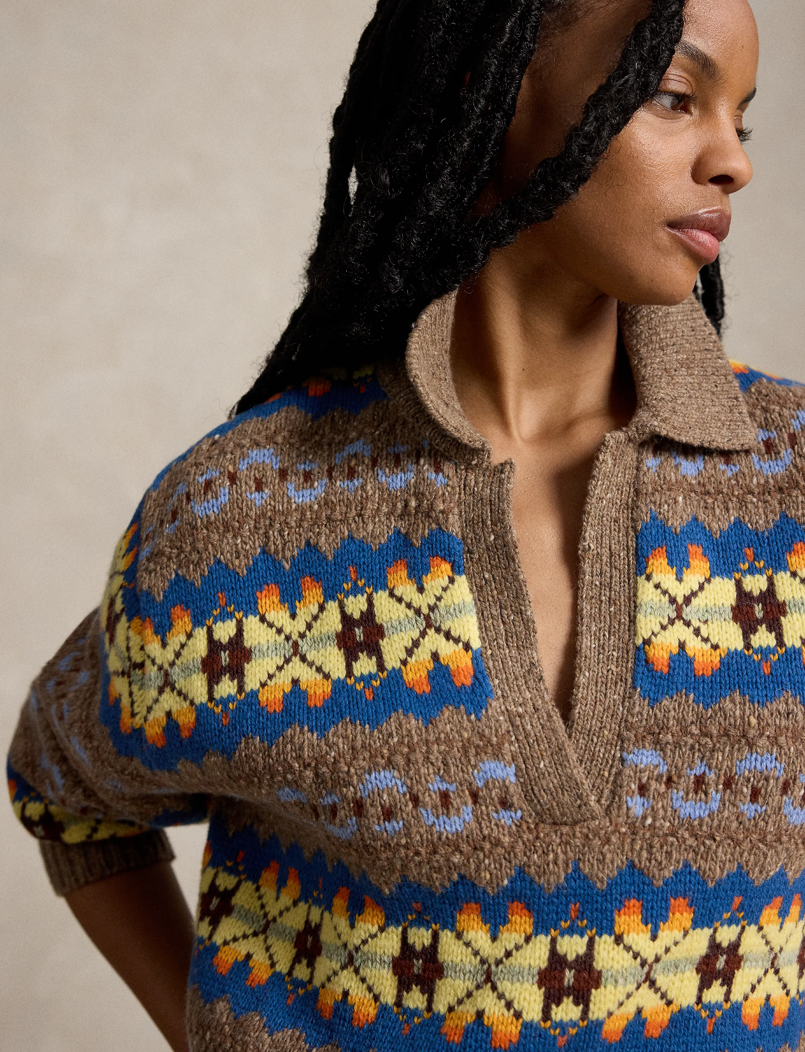 Polo Ralph Lauren - Fair Isle Wool-Blend Polo-Collar Sweater - stickade tröjor - tan multi - 4