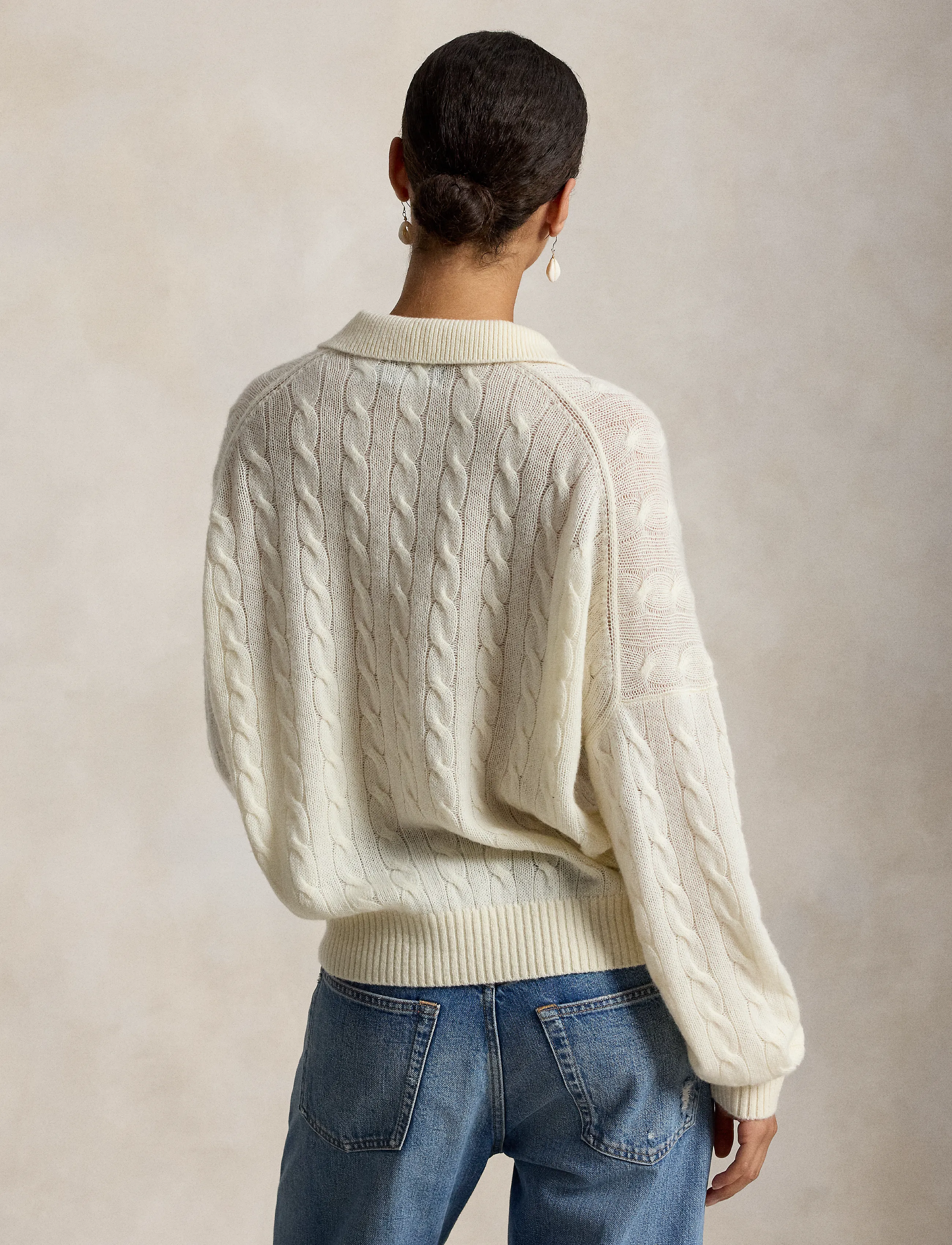 Polo Ralph Lauren - Cable Wool-Cashmere Polo-Collar Sweater - cashmere - authentic cream - 3