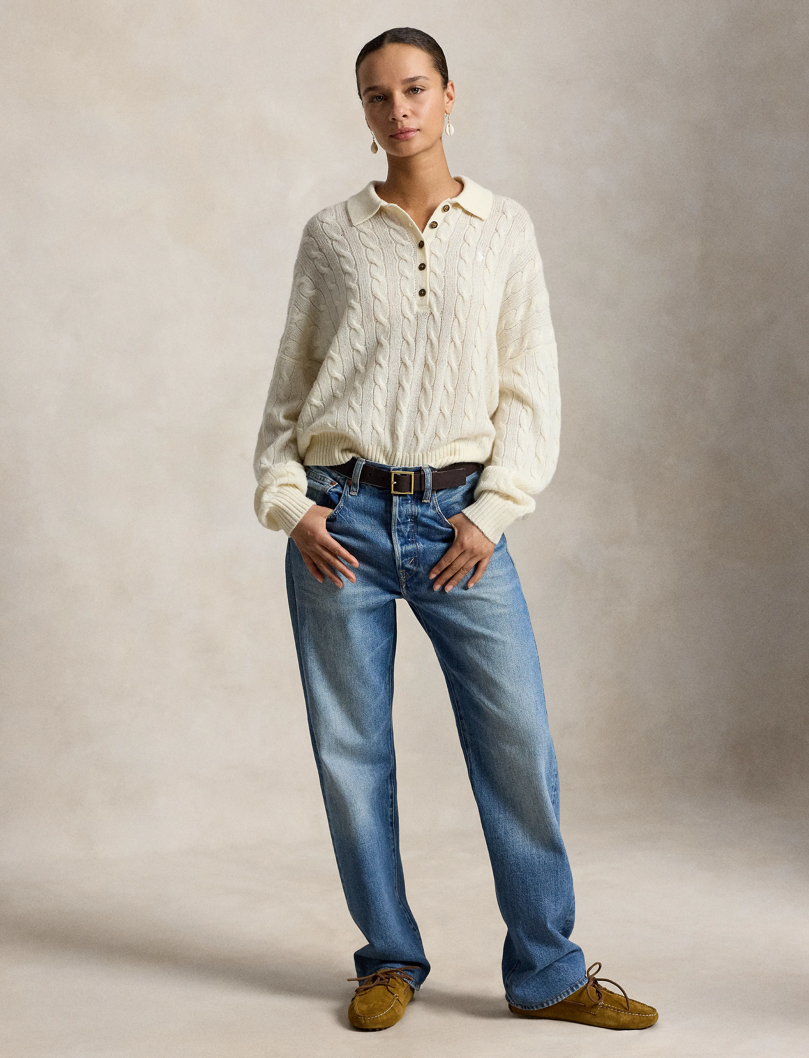 Polo Ralph Lauren - Cable Wool-Cashmere Polo-Collar Sweater - cashmere - authentic cream - 4
