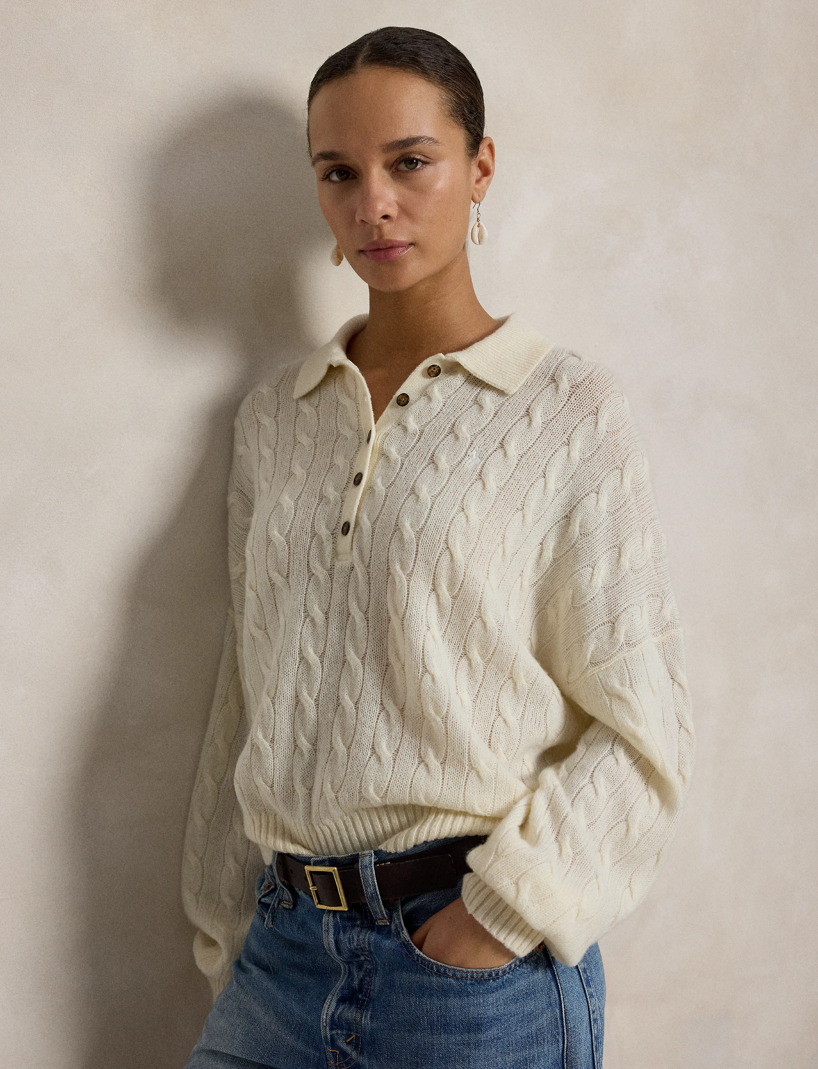 Polo Ralph Lauren - Cable Wool-Cashmere Polo-Collar Sweater - cashmere - authentic cream - 5