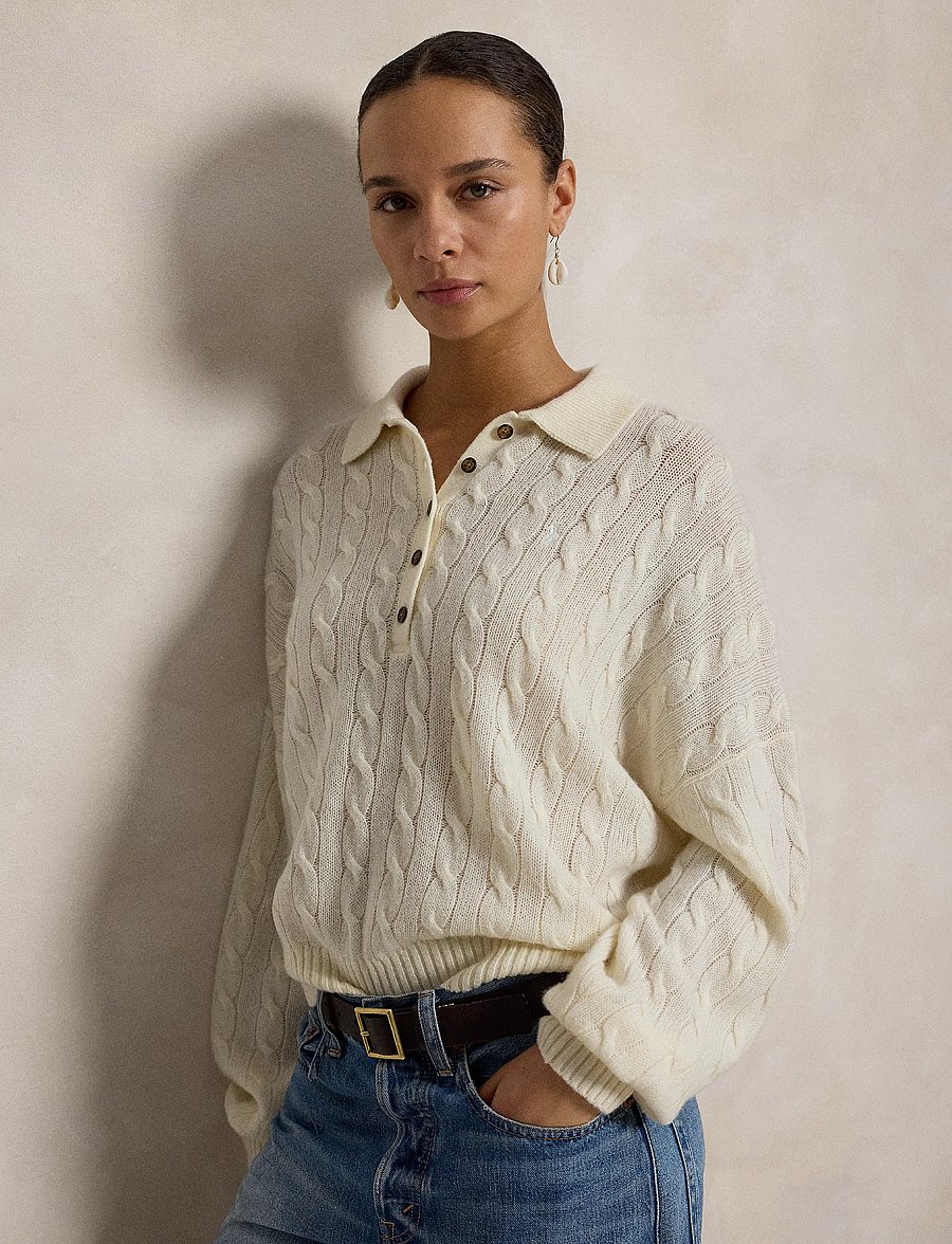 Polo Ralph Lauren - Cable Wool-Cashmere Polo-Collar Sweater - cashmere - authentic cream - 5