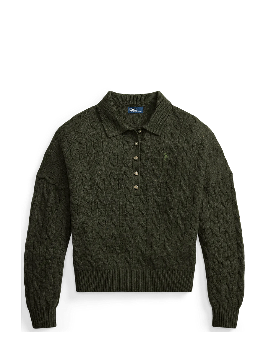 Polo Ralph Lauren - Cable Wool-Cashmere Polo-Collar Sweater - olive umber heath - 0