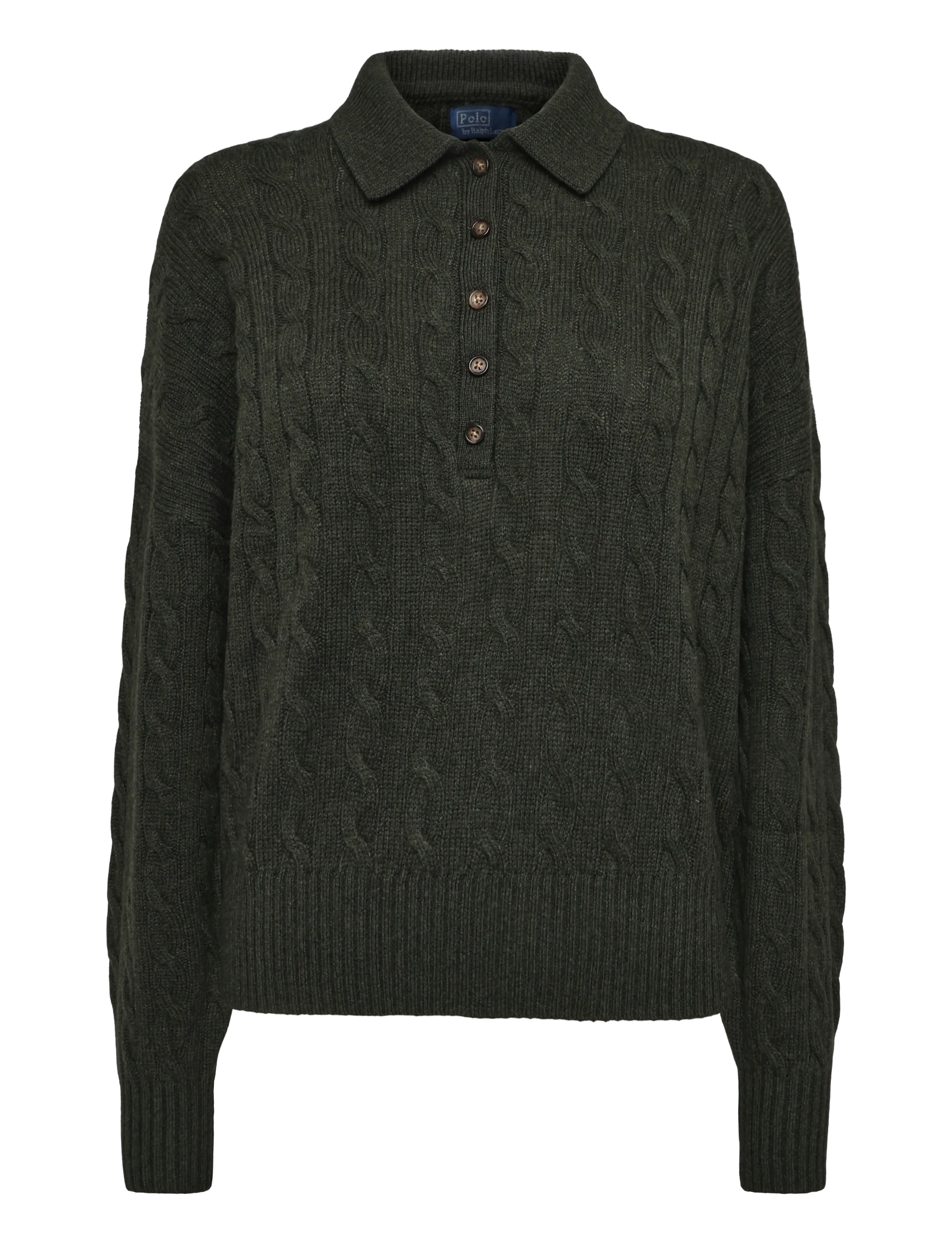 Polo Ralph Lauren Cable Wool-Cashmere Polo-Collar Sweater - Autumn/Winter 2026 - OLIVE UMBER HEATH / khaki/green