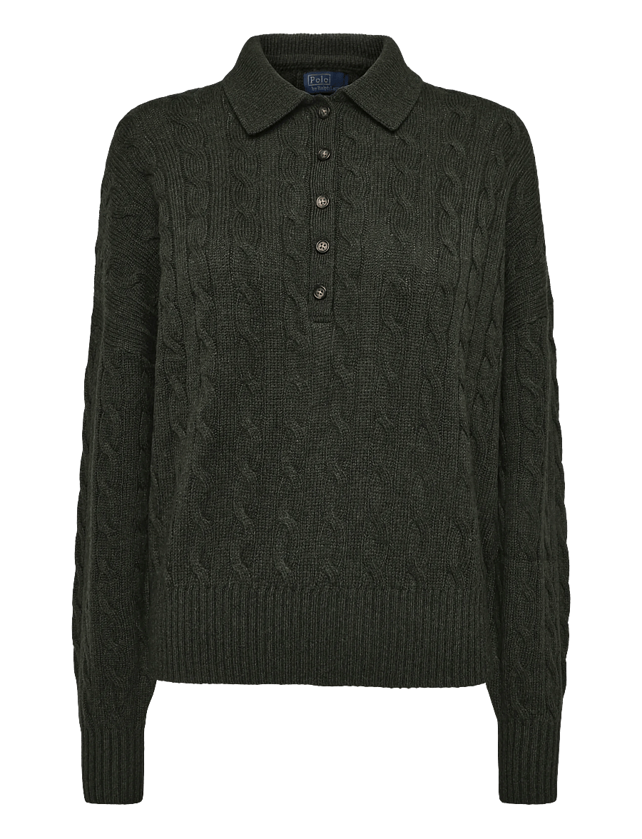 Polo Ralph Lauren - Cable Wool-Cashmere Polo-Collar Sweater - kaschmir - olive umber heath - 0