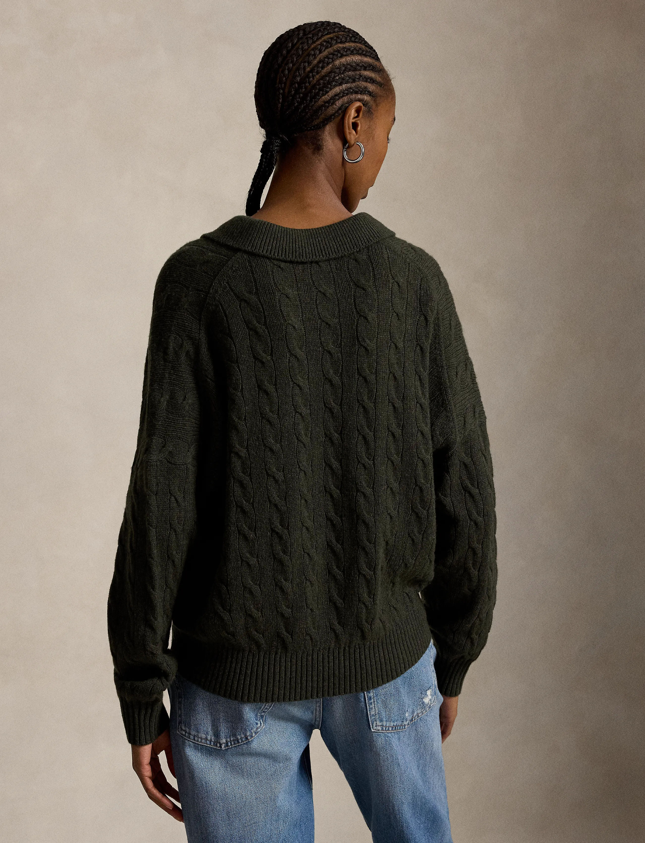 Polo Ralph Lauren - Cable Wool-Cashmere Polo-Collar Sweater - olive umber heath - 1