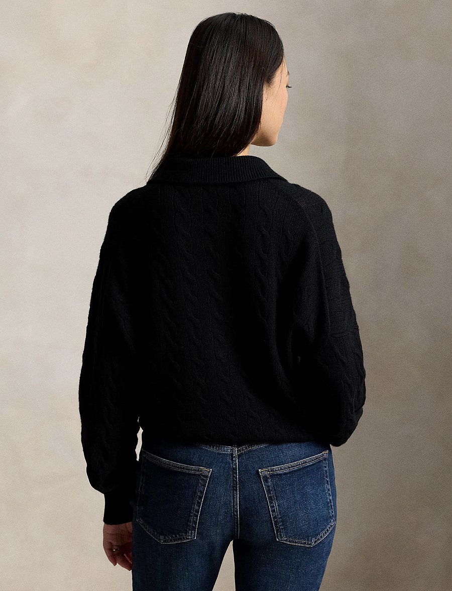 Polo Ralph Lauren - Cable Wool-Cashmere Polo-Collar Sweater - cashmere - polo black - 3