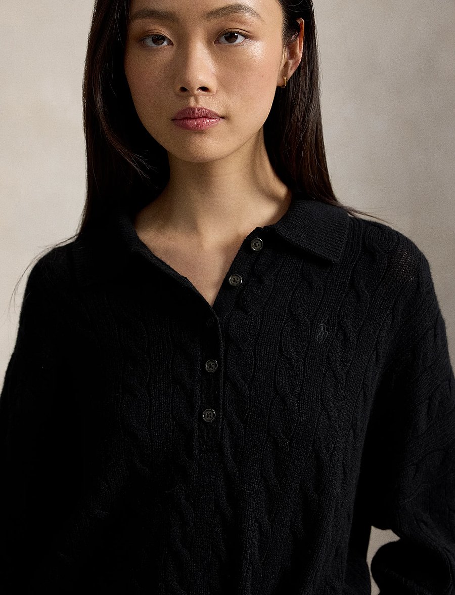 Polo Ralph Lauren - Cable Wool-Cashmere Polo-Collar Sweater - cashmere - polo black - 4