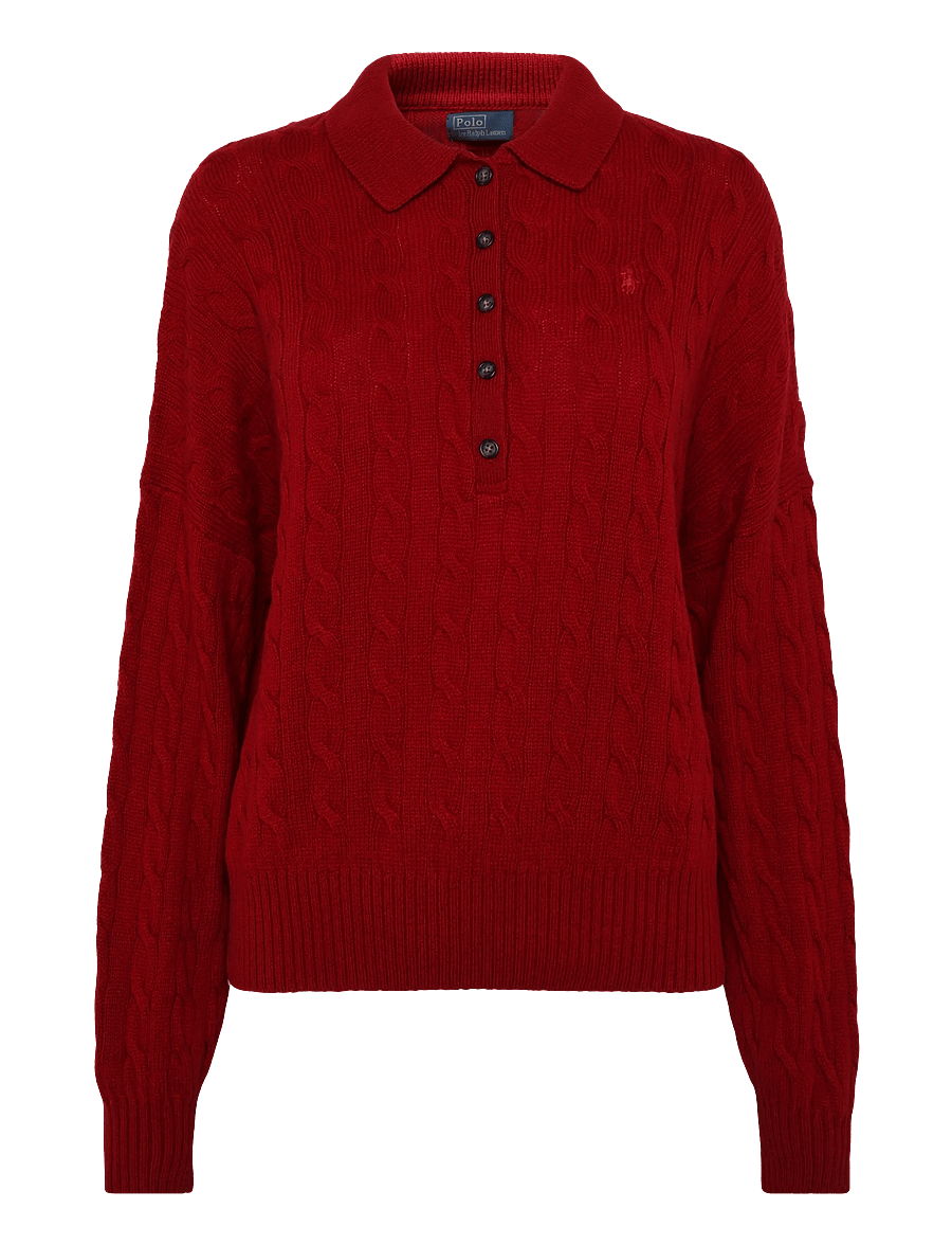 Polo Ralph Lauren - Cable Wool-Cashmere Polo-Collar Sweater - cashmere - university red - 1