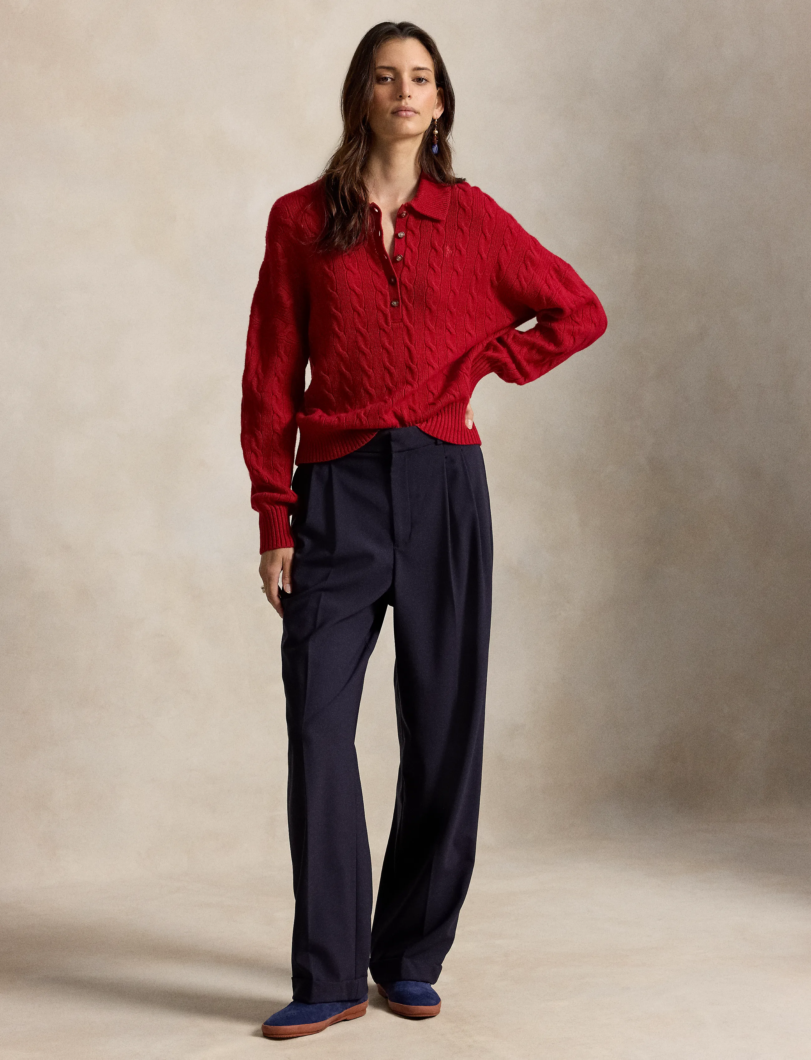 Polo Ralph Lauren Cable Wool-Cashmere Polo-Collar Sweater - Ralph Lauren - UNIVERSITY RED / red