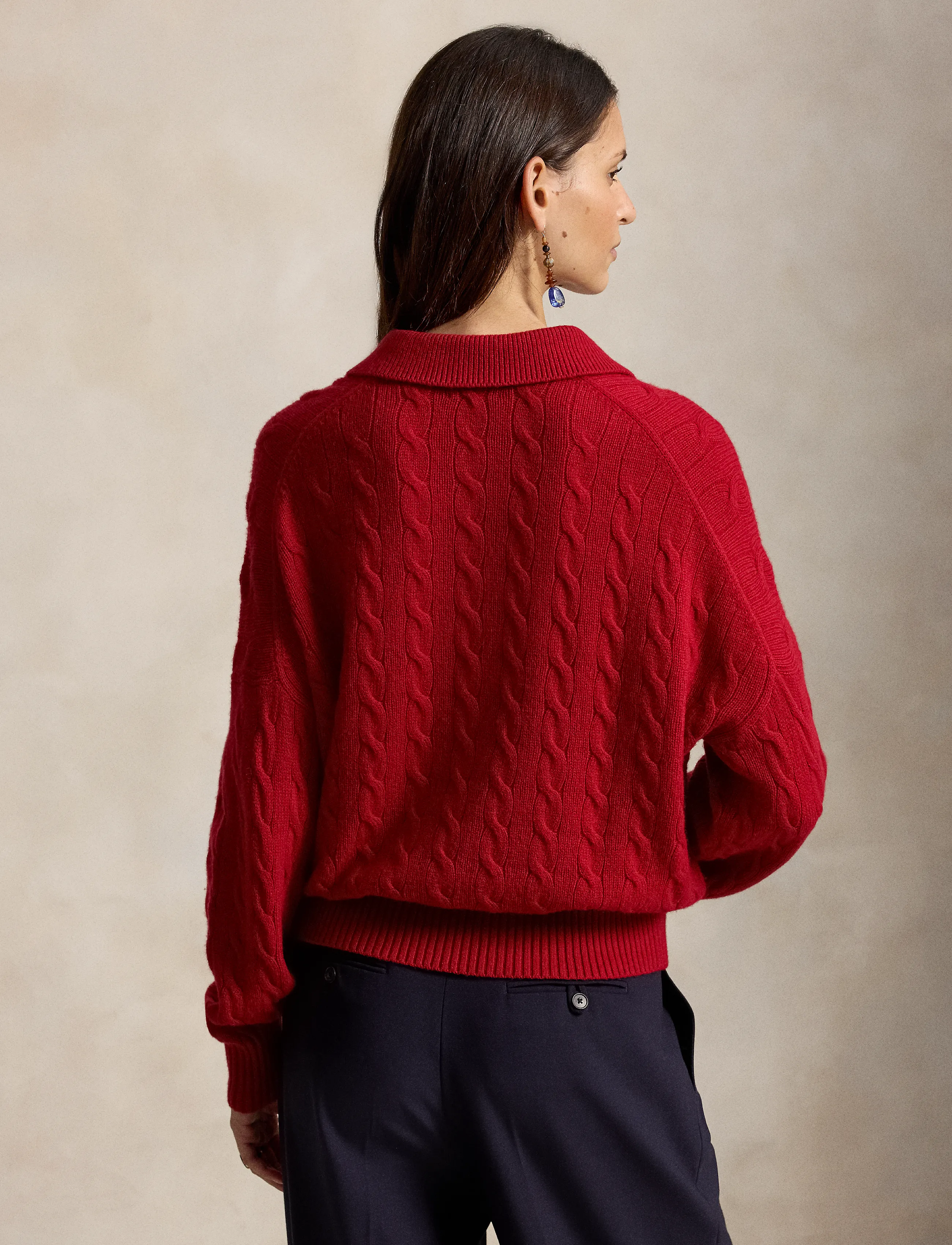 Polo Ralph Lauren - Cable Wool-Cashmere Polo-Collar Sweater - cashmere - university red - 3