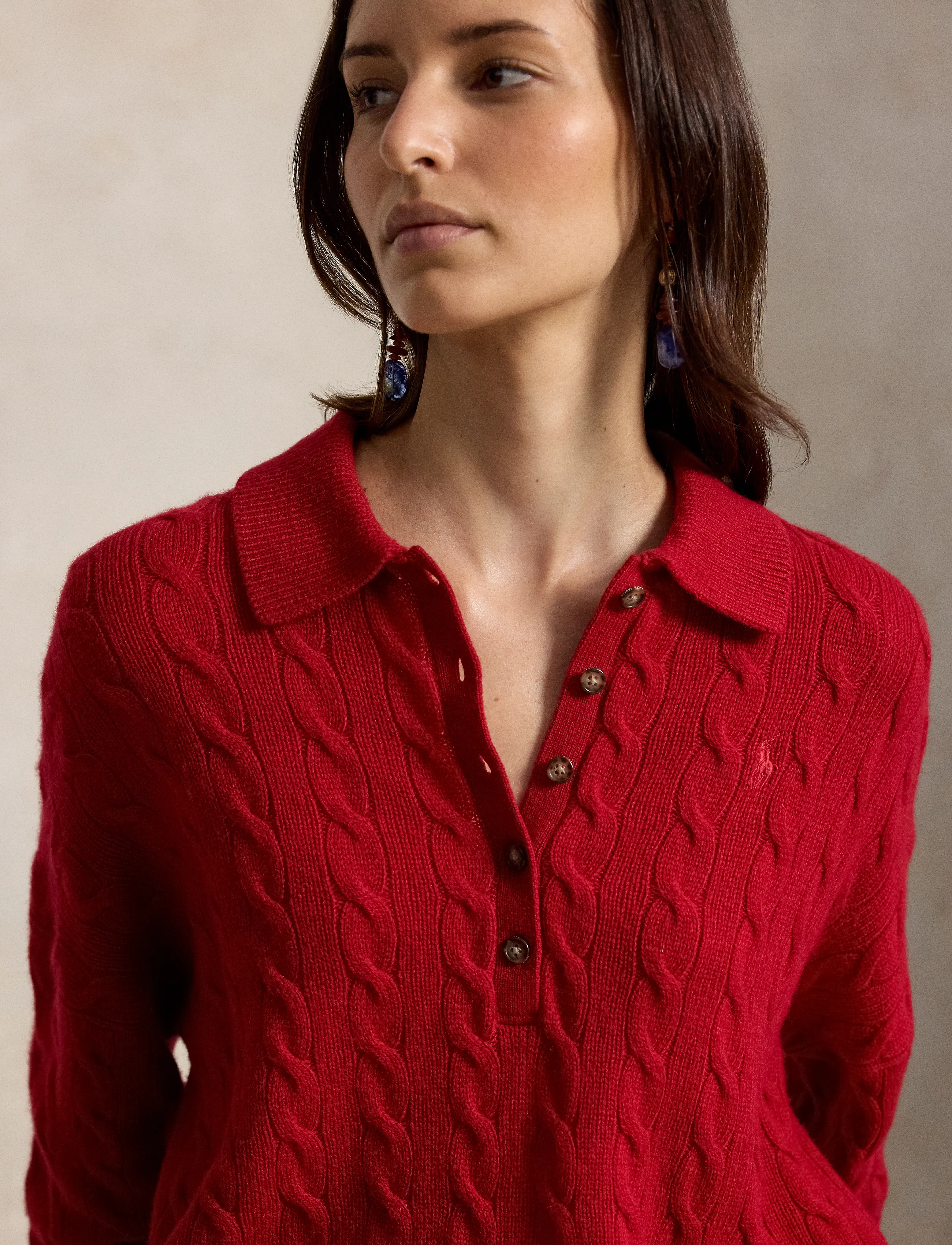 Polo Ralph Lauren - Cable Wool-Cashmere Polo-Collar Sweater - cashmere - university red - 4