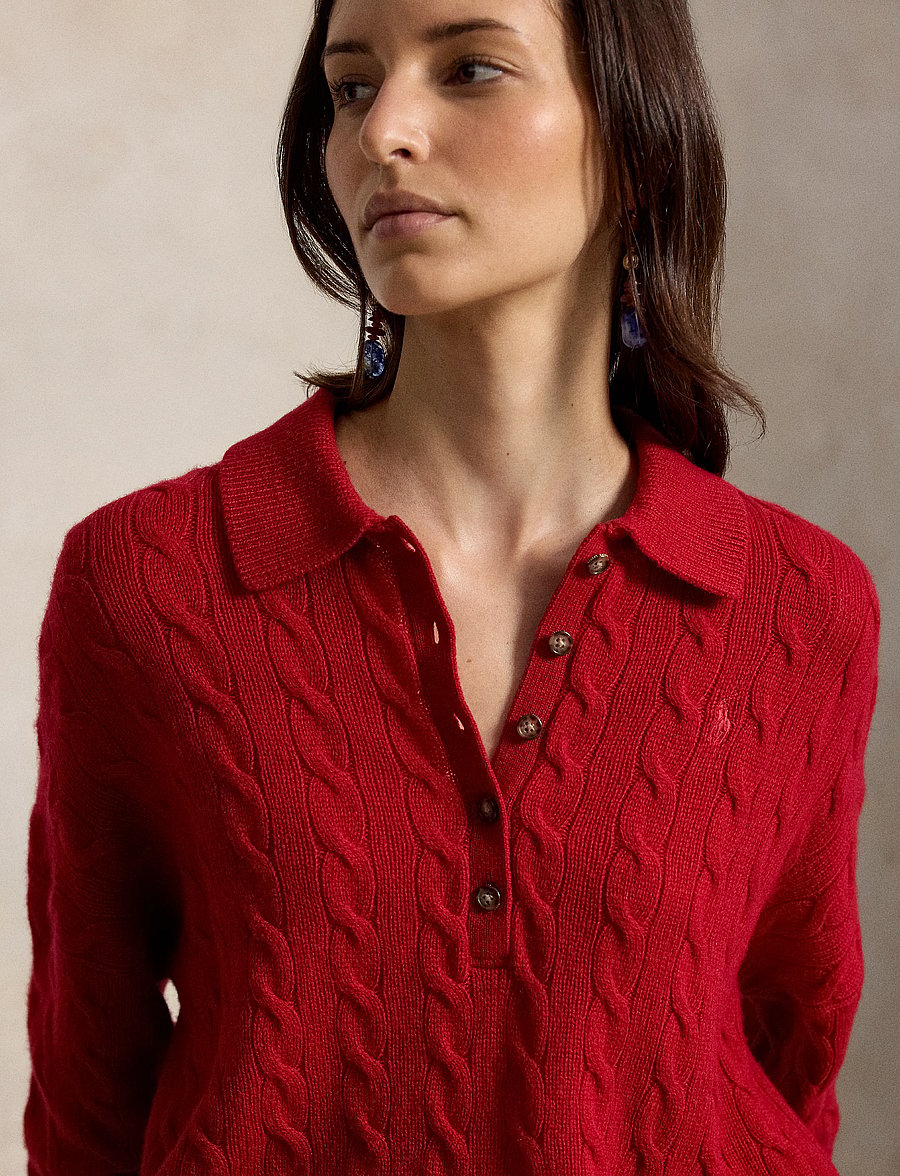 Polo Ralph Lauren - Cable Wool-Cashmere Polo-Collar Sweater - cashmere - university red - 4