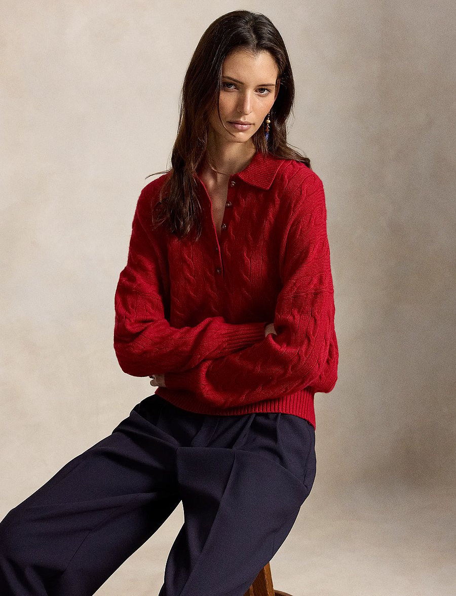 Polo Ralph Lauren - Cable Wool-Cashmere Polo-Collar Sweater - cashmere - university red - 5