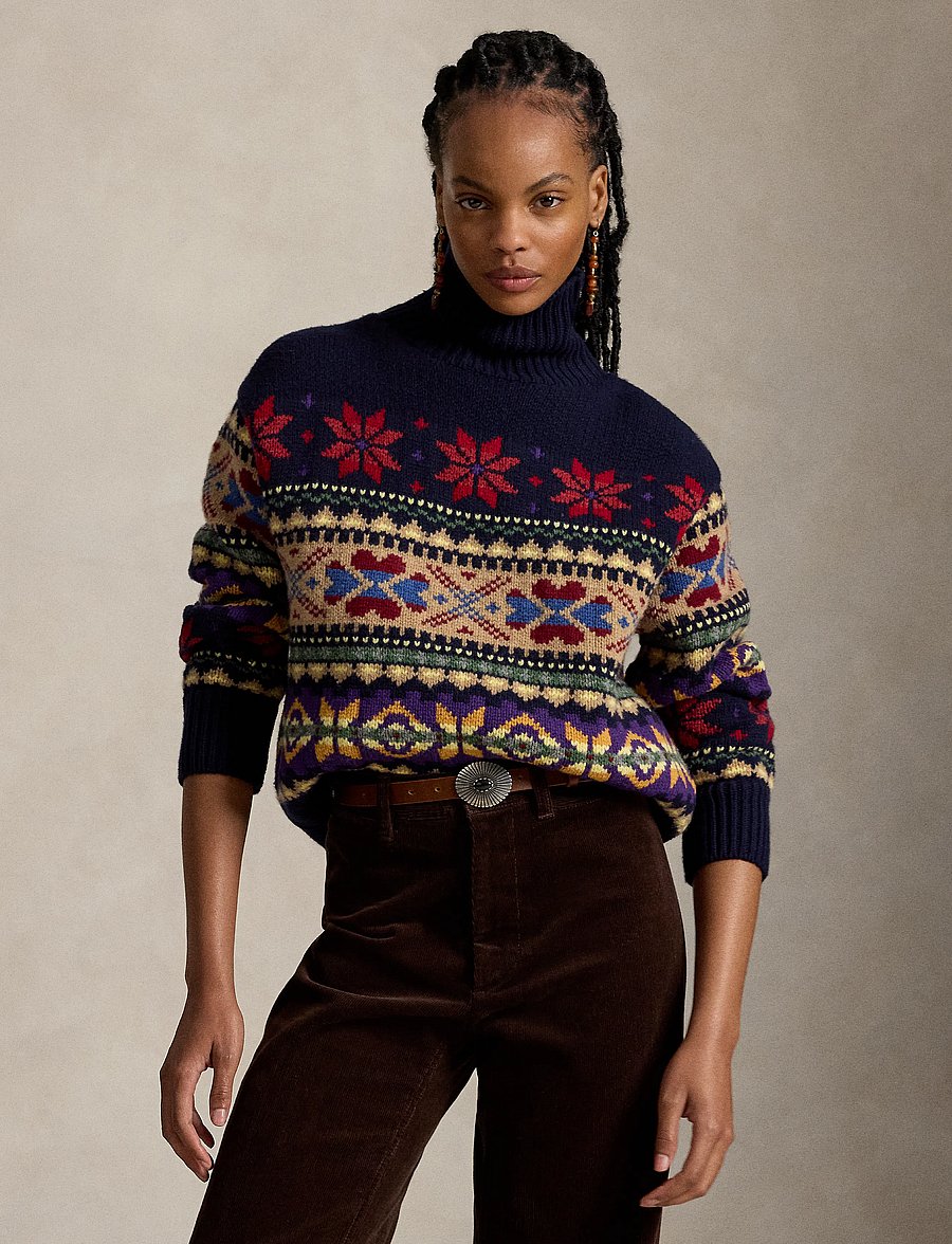 Polo Ralph Lauren - Geo-Motif Wool-Cashmere-Blend Turtleneck - pullover - navy multi - 0
