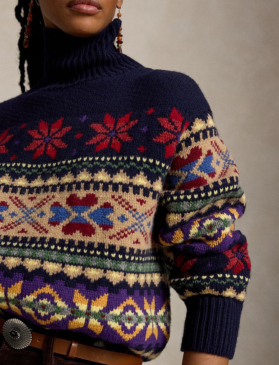 Polo Ralph Lauren - Geo-Motif Wool-Cashmere-Blend Turtleneck - pullover - navy multi - 4