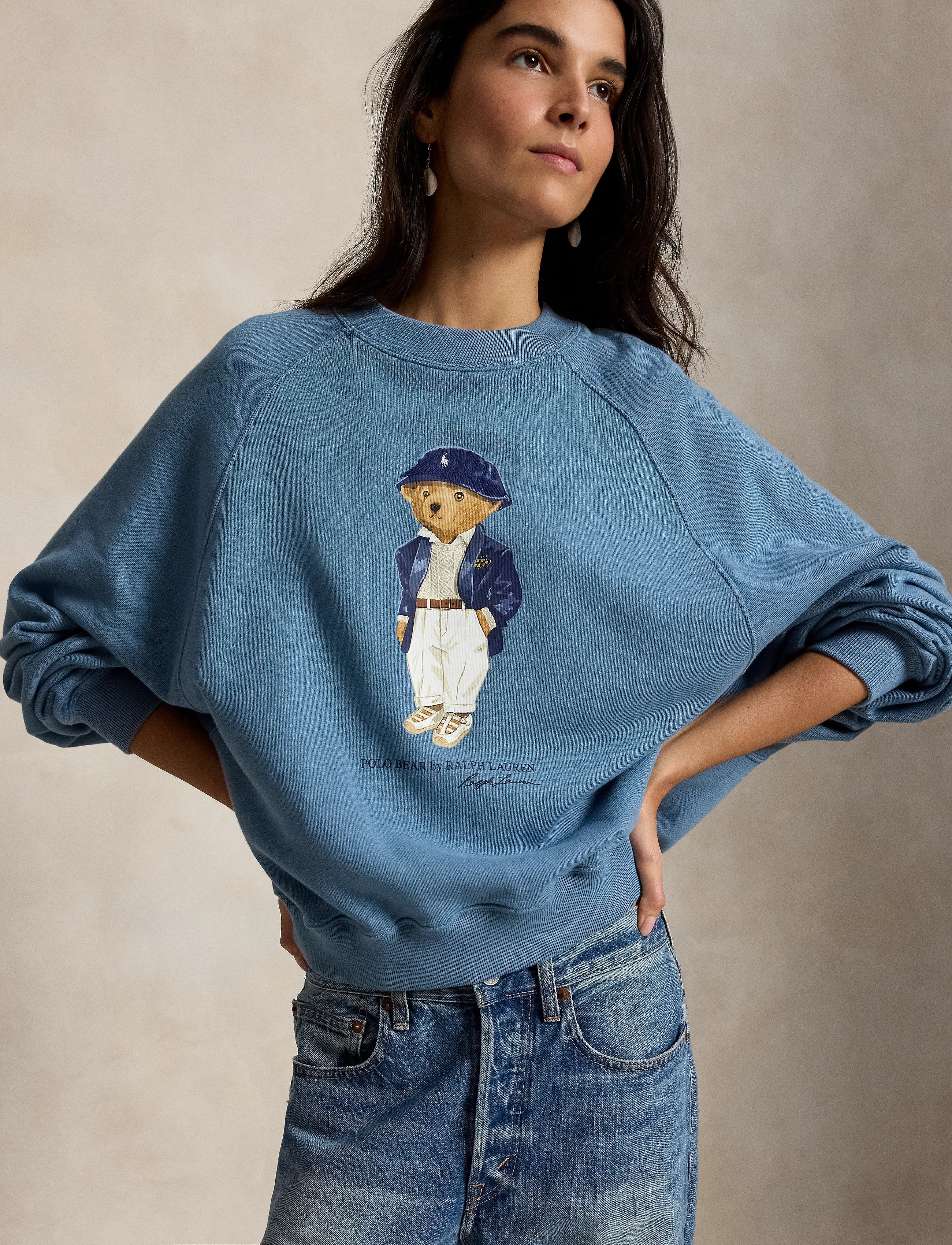 Polo Ralph Lauren Polo Bear Lightweight Fleece Crewneck, Kvinder, Polo Bear Crewneck Sweatshirt, Blå, Str: XS