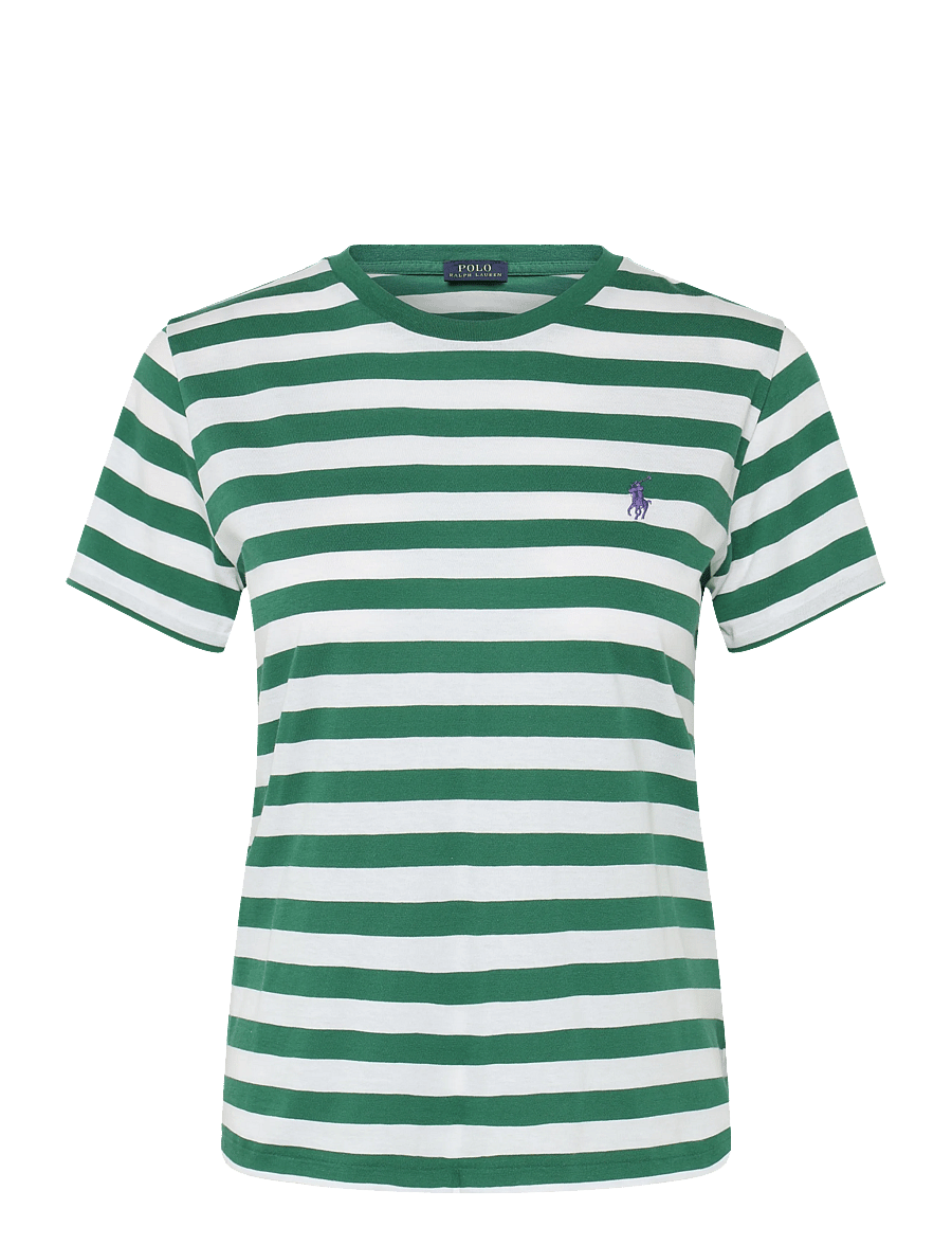 Polo Ralph Lauren - Striped Cotton Jersey Tee - t-shirts - bush green/white - 1