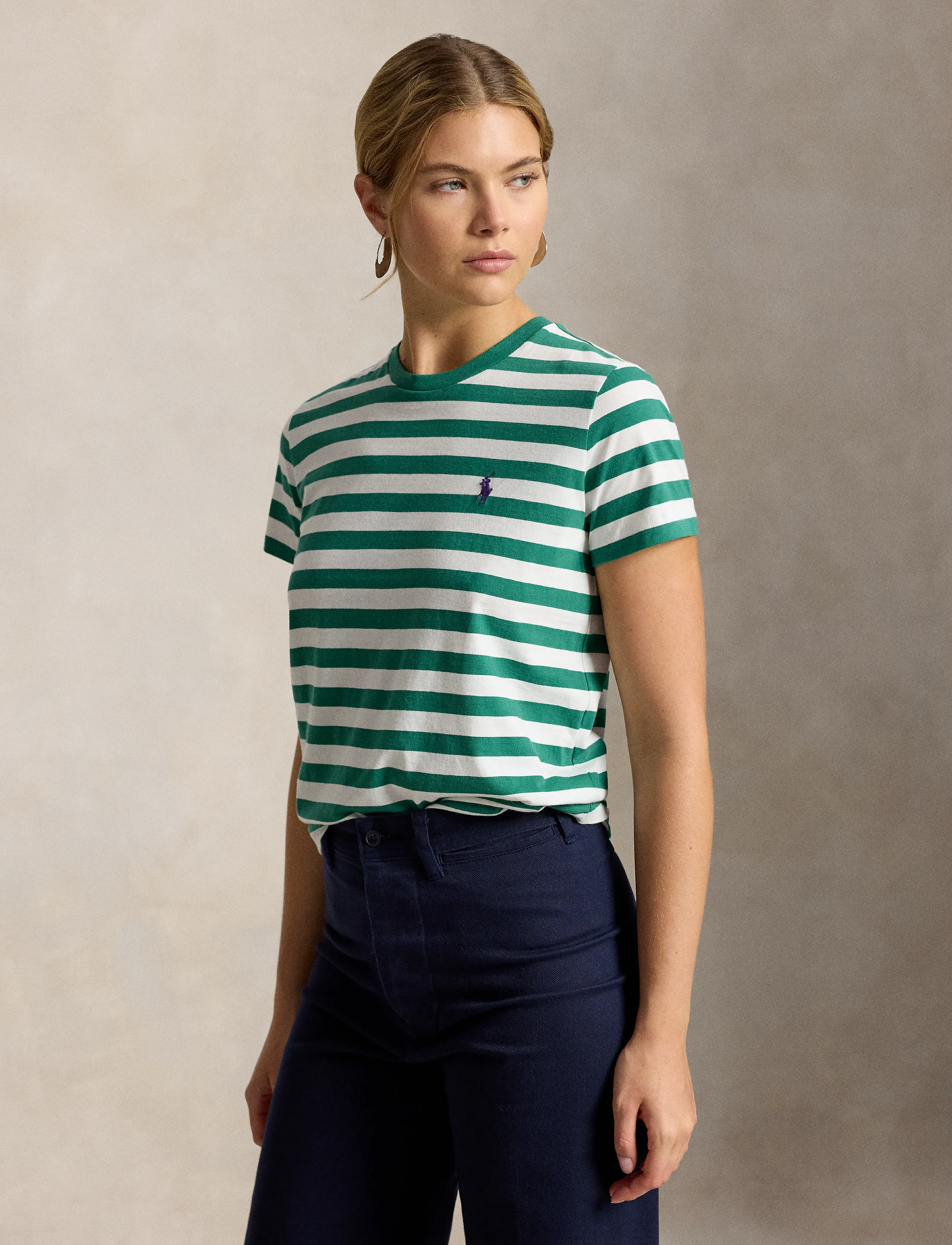 Polo Ralph Lauren Striped Cotton Jersey Tee - Ralph Lauren - BUSH GREEN/WHITE / green