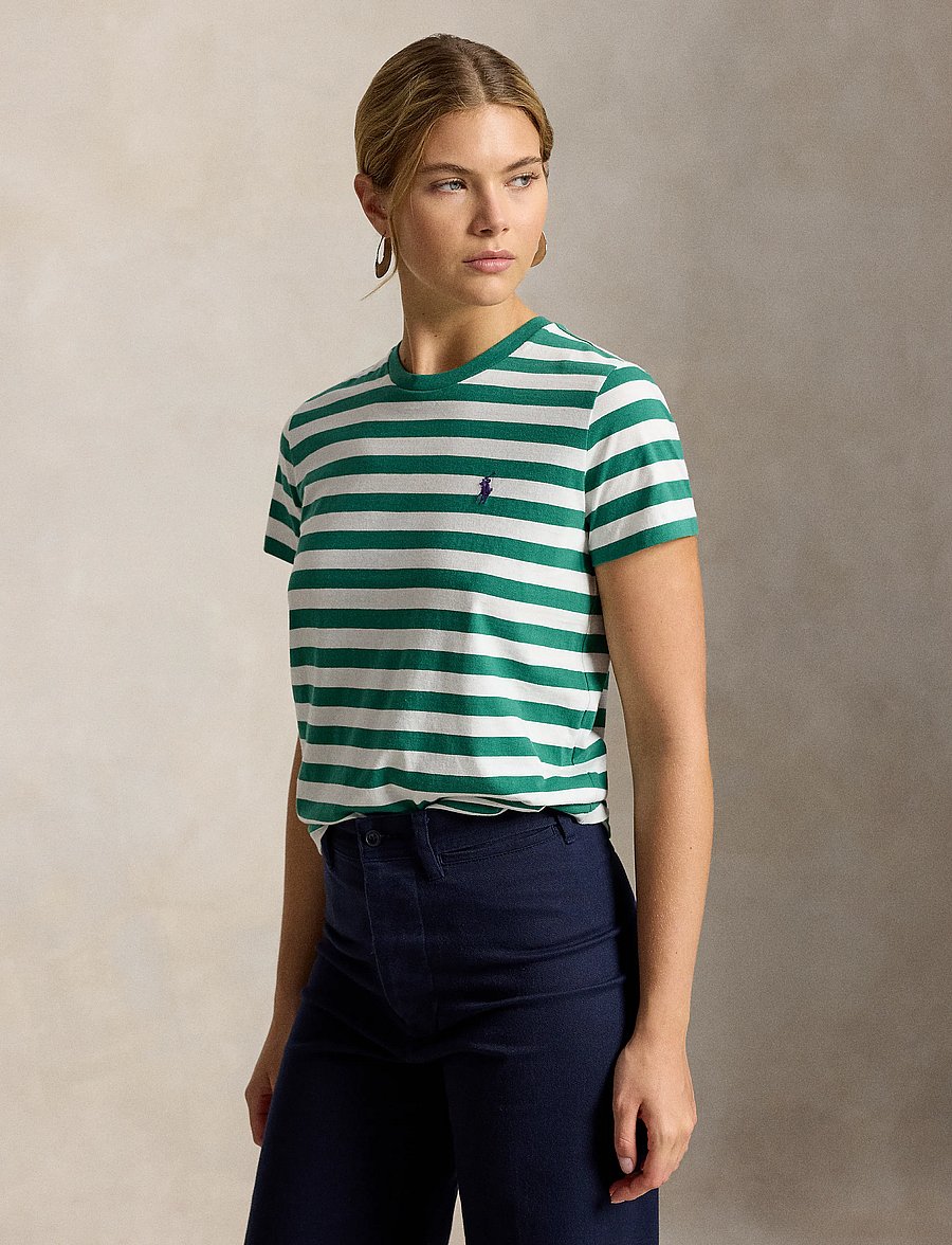 Polo Ralph Lauren - Striped Cotton Jersey Tee - t-shirts - bush green/white - 0