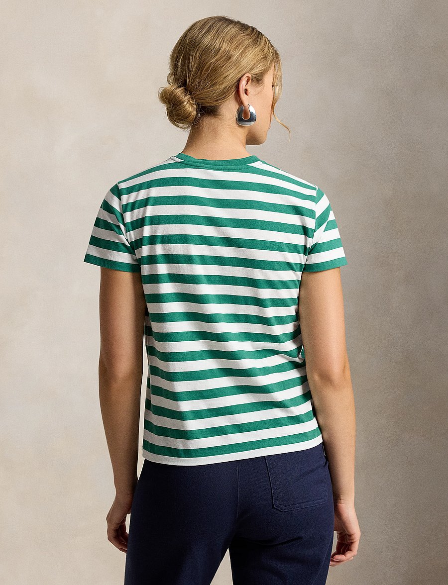Polo Ralph Lauren - Striped Cotton Jersey Tee - t-shirts - bush green/white - 3
