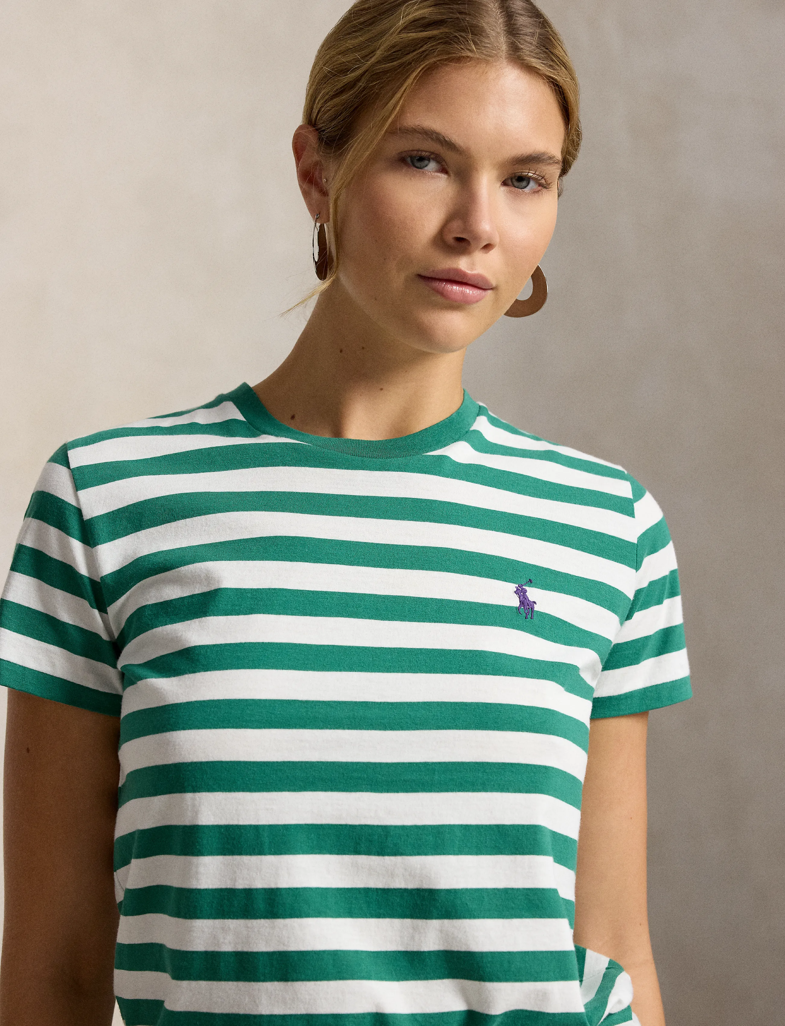 Polo Ralph Lauren - Striped Cotton Jersey Tee - t-shirts - bush green/white - 5