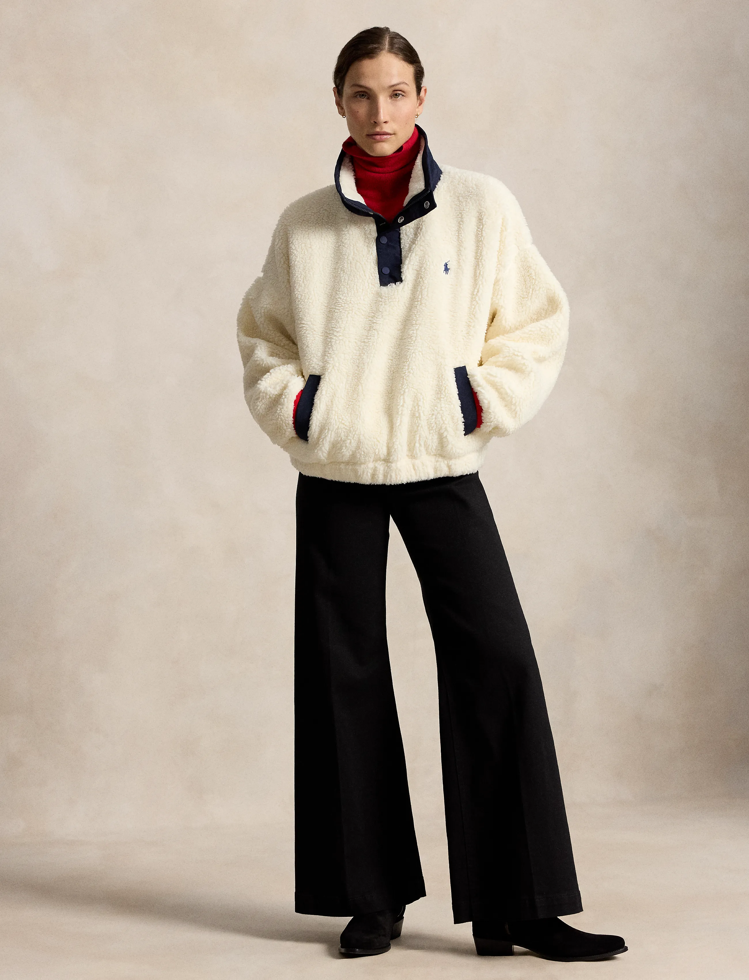 Polo Ralph Lauren Bear High-Pile Fleece Funnelneck, S, Sweatshirts & Hoodies, Creme - Fleeces Midlayers, Frauen