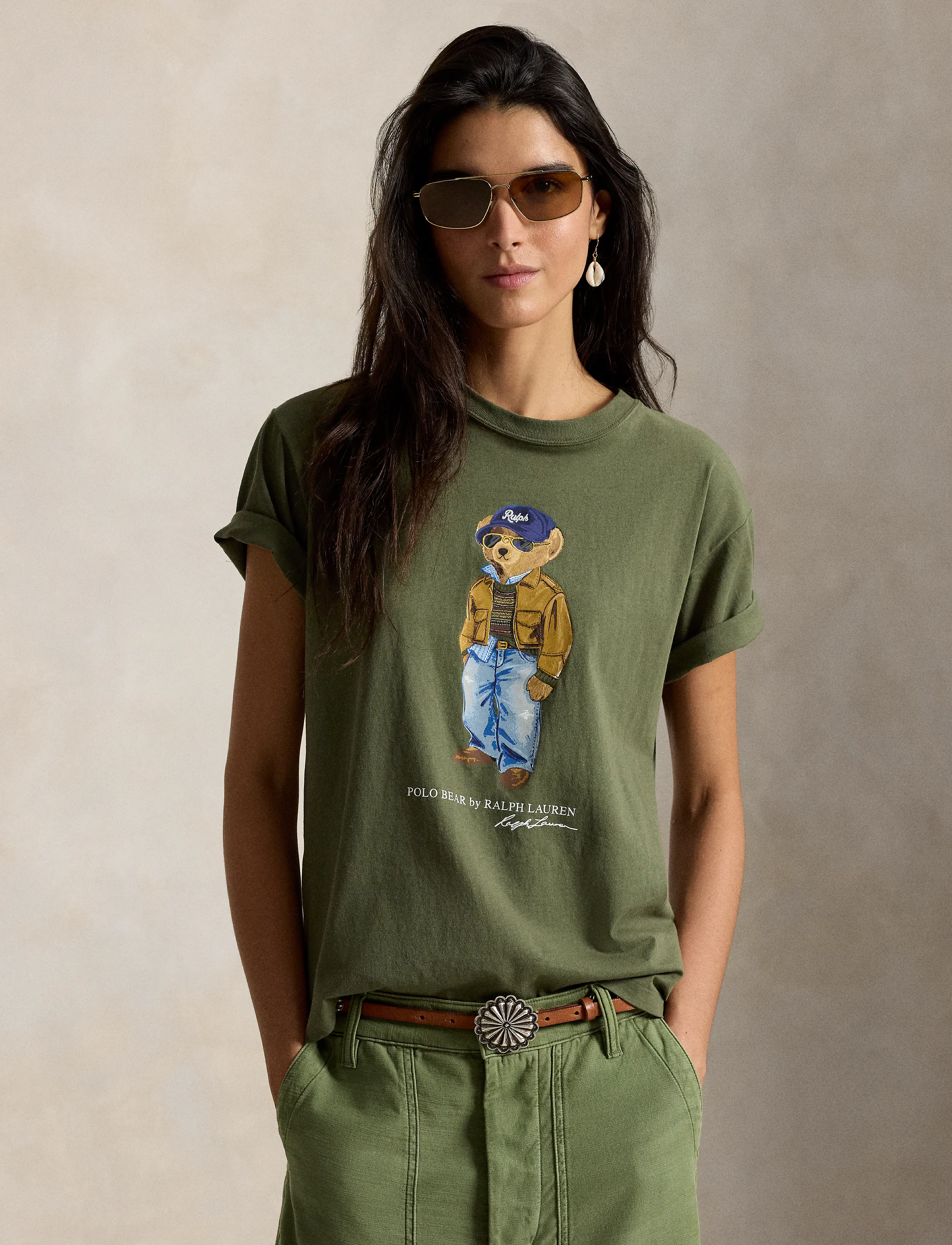 Polo Ralph Lauren Polo Bear Cotton Jersey Tee, Kvinder, Polo Bear T-Shirt, Kakigrøn, Str: L