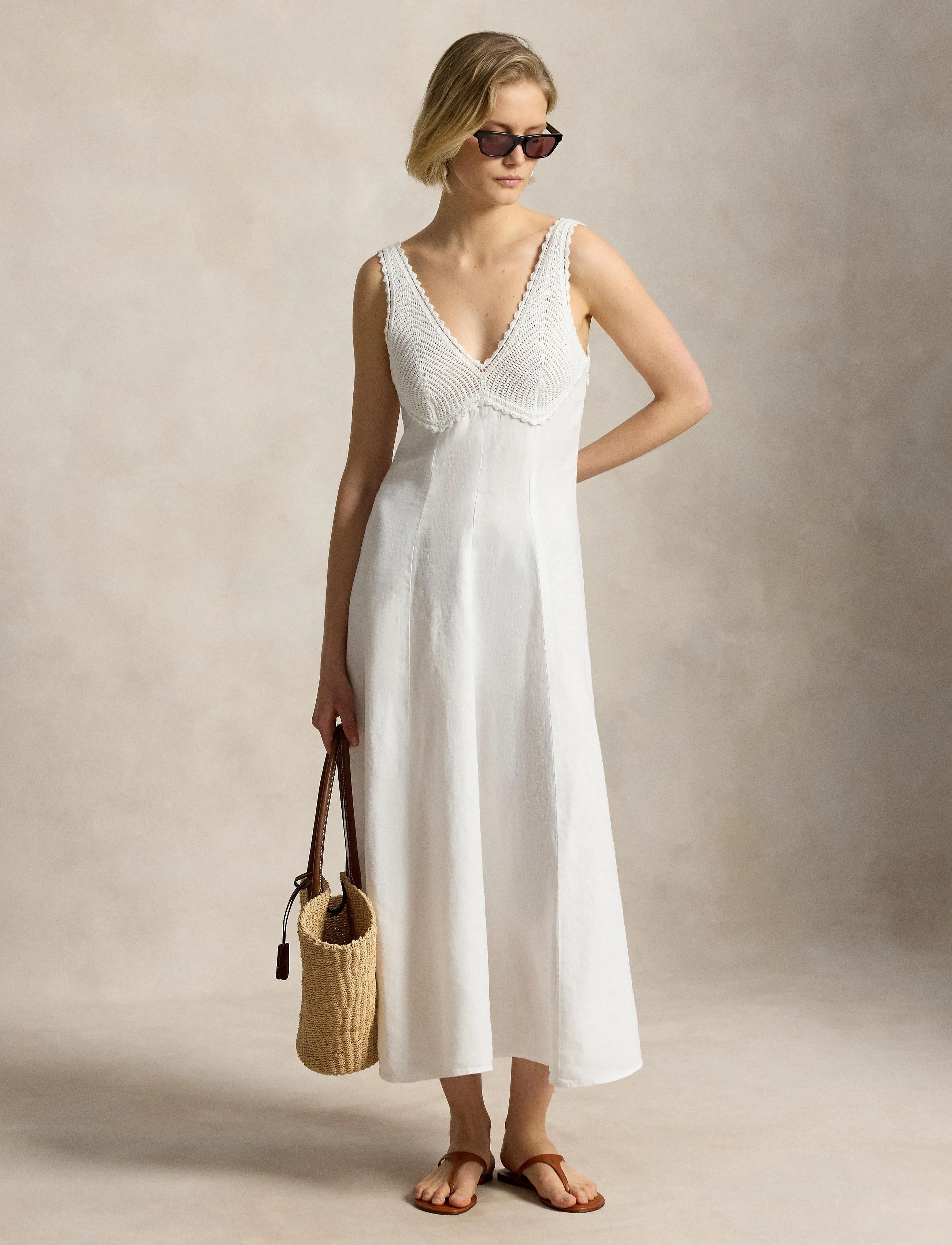 Polo Ralph Lauren 15/1 PD LINEN-WVN-DRESSES - Maxi kjoler - WHITE / white