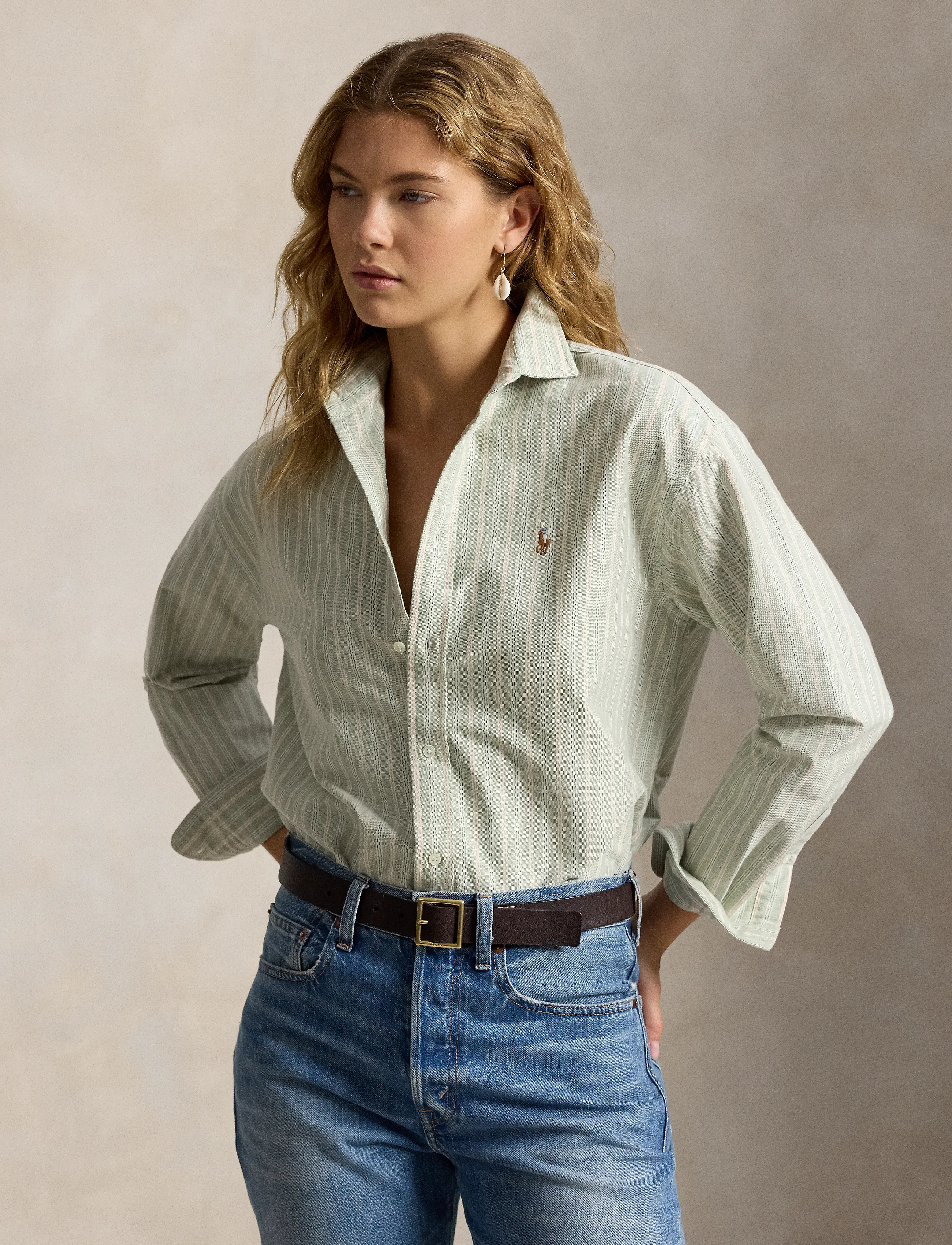 Polo Ralph Lauren Relaxed Fit Cotton Oxford Shirt, L, Shirts, Grün - Long-sleeved, Frauen