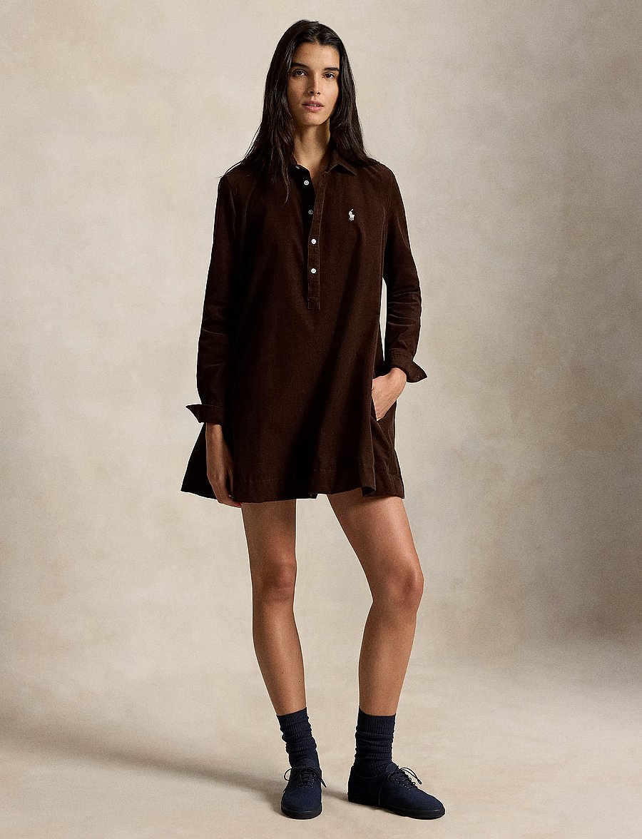 Polo Ralph Lauren - Corduroy Pleated Shirtdress - skjortklänningar - dark brown - 0