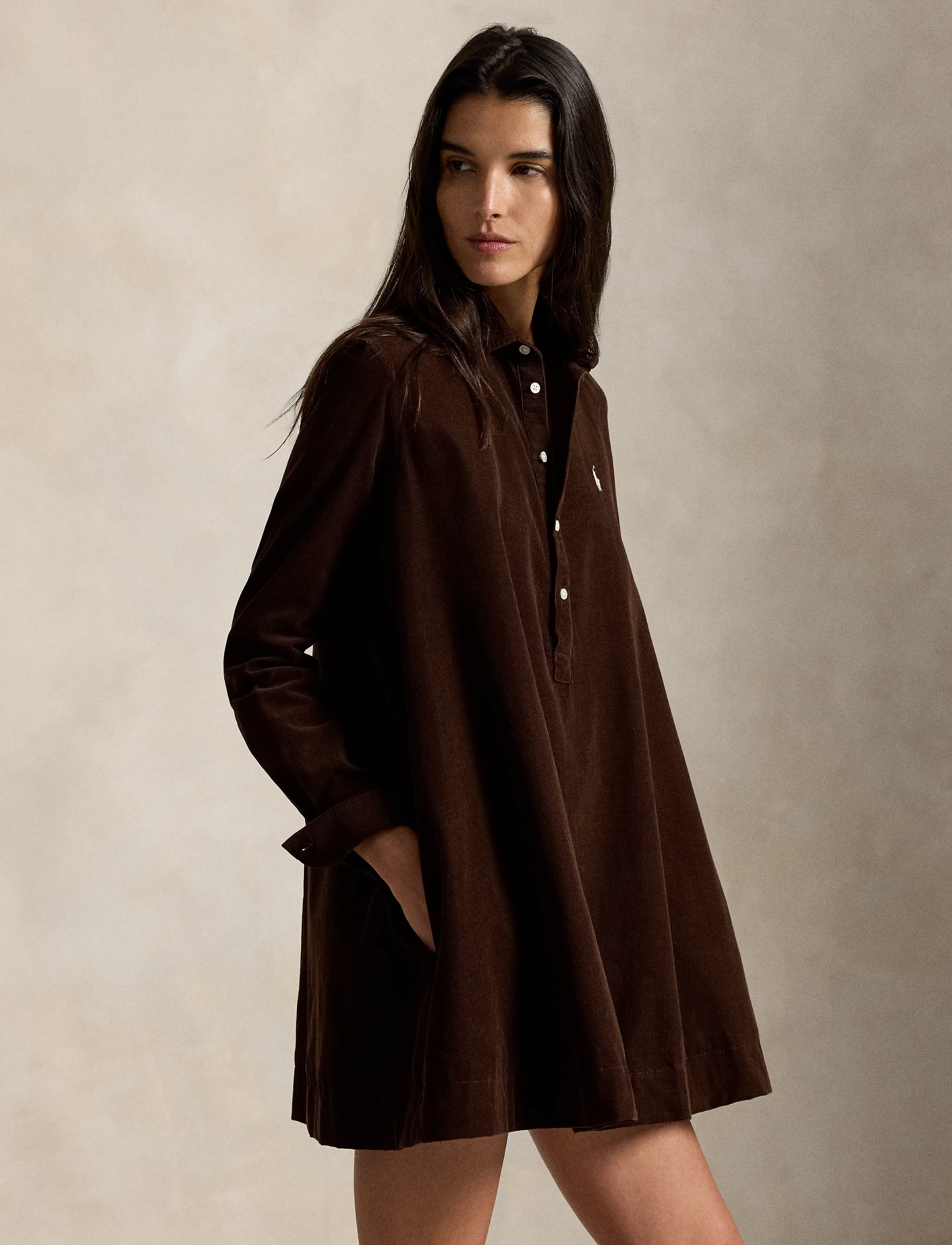 Polo Ralph Lauren - Corduroy Pleated Shirtdress - dark brown - 4
