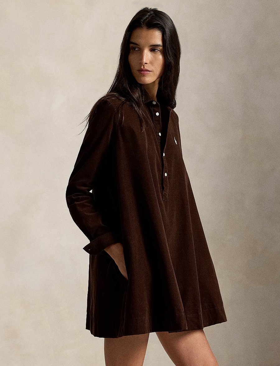 Polo Ralph Lauren - Corduroy Pleated Shirtdress - skjortklänningar - dark brown - 4