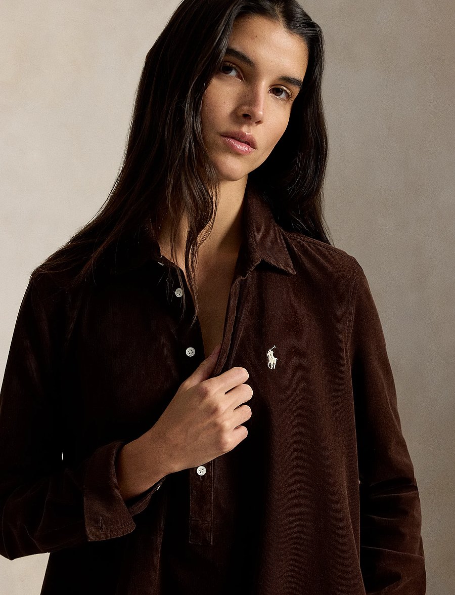 Polo Ralph Lauren - Corduroy Pleated Shirtdress - skjortklänningar - dark brown - 5