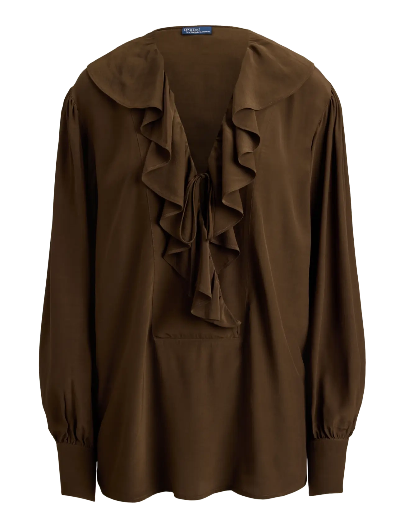 Polo Ralph Lauren Ruffled Crepe Shirt - Blouses & Shirts - DARK BROWN / brown